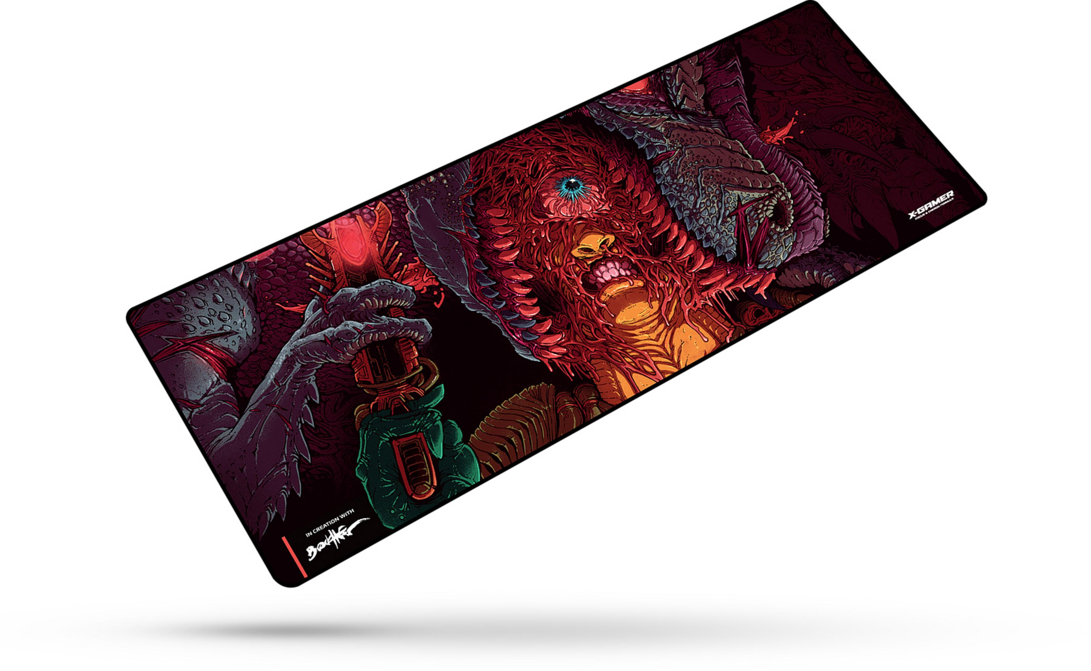 Gaming-Mauspad mit einer Monster-Illustration.