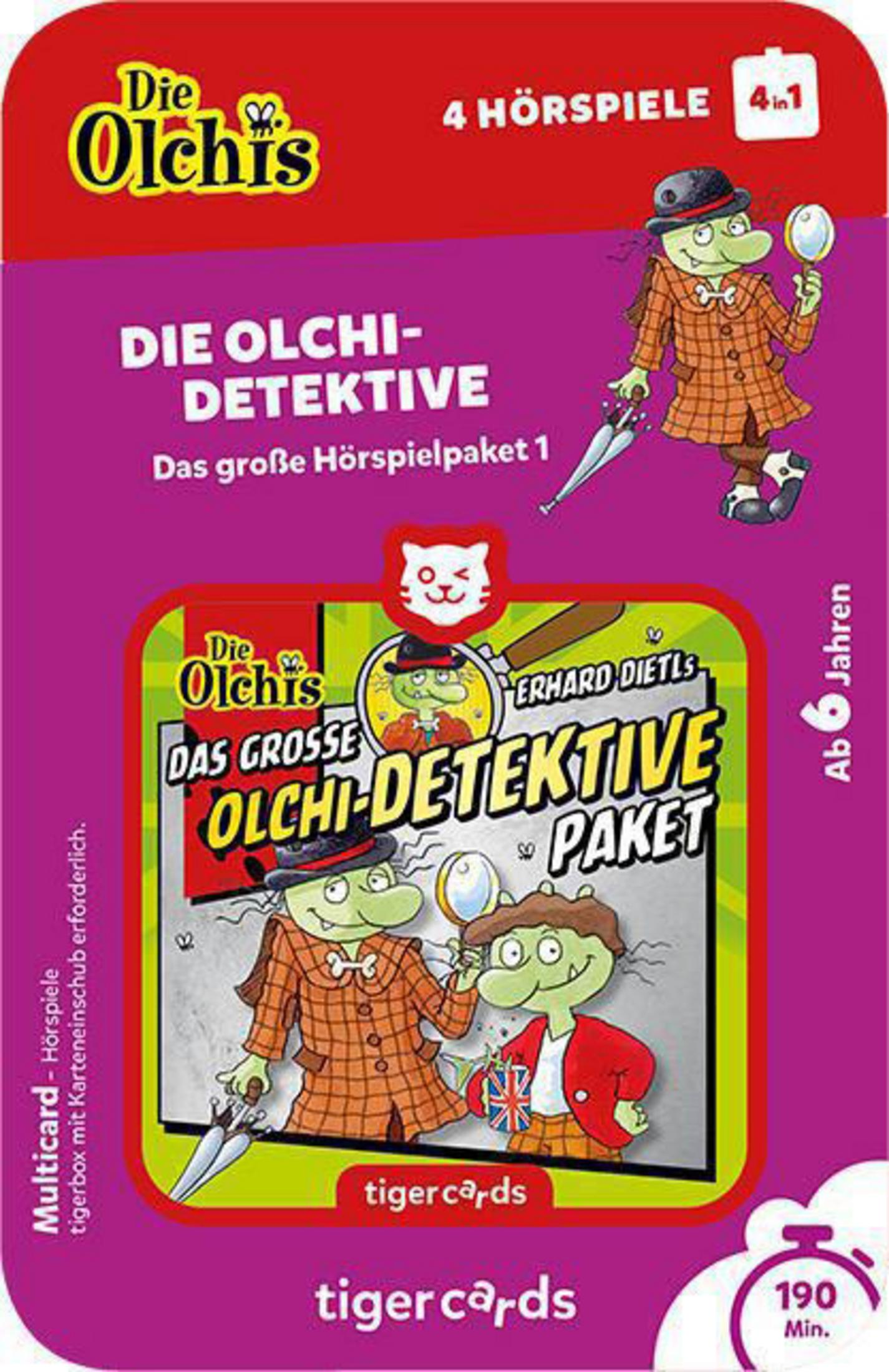 Kinderbuchcover mit Comic-Detektiven und Lupe. Das Cover ist lila mit Text und Illustrationen.