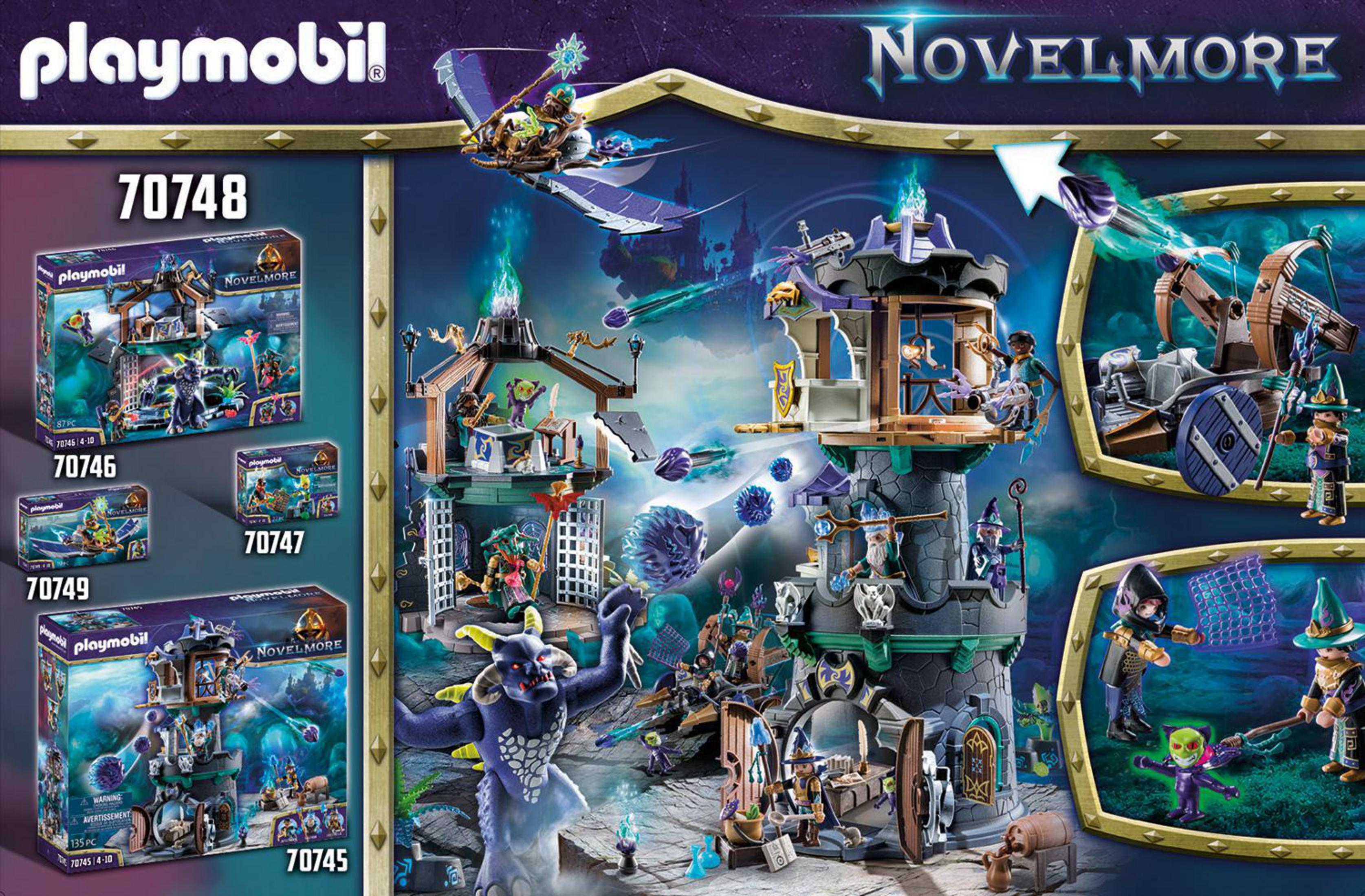 Playmobil Novelmore-Spielsets. Verschiedene Szenen mit Burgen, Figuren und Fantasy-Elementen.