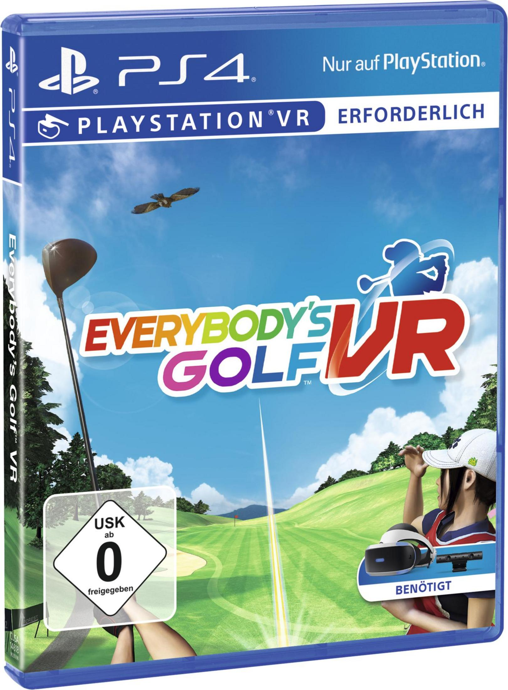 PS4-Spielbox für Everybody's Golf VR. Ein Golfer mit VR-Headset ist auf dem Cover abgebildet.