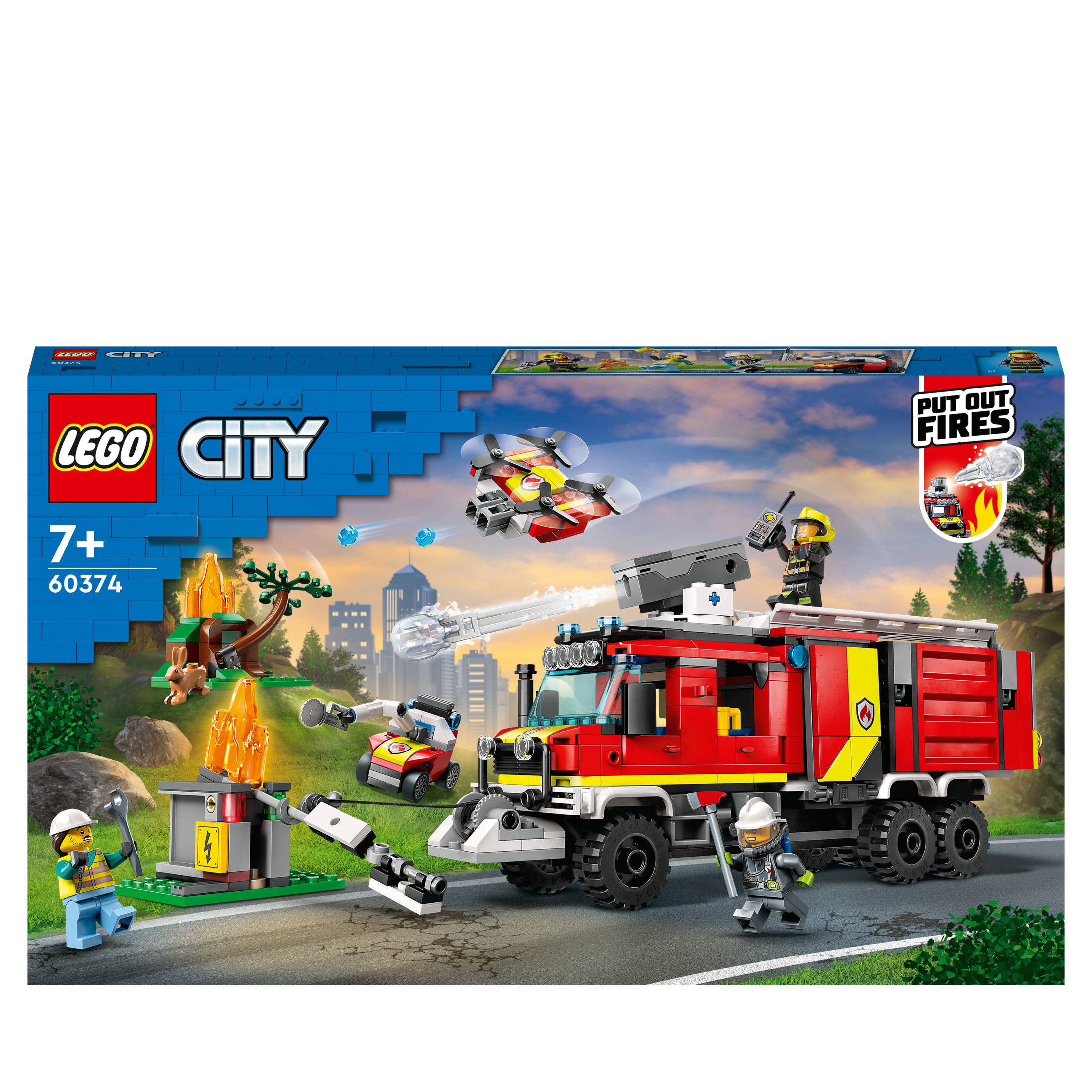 Lego City itfaiye kamyonu set kutusu. İtfaiye kamyonu, minifigürler ve yangın sahnesi içerir.
