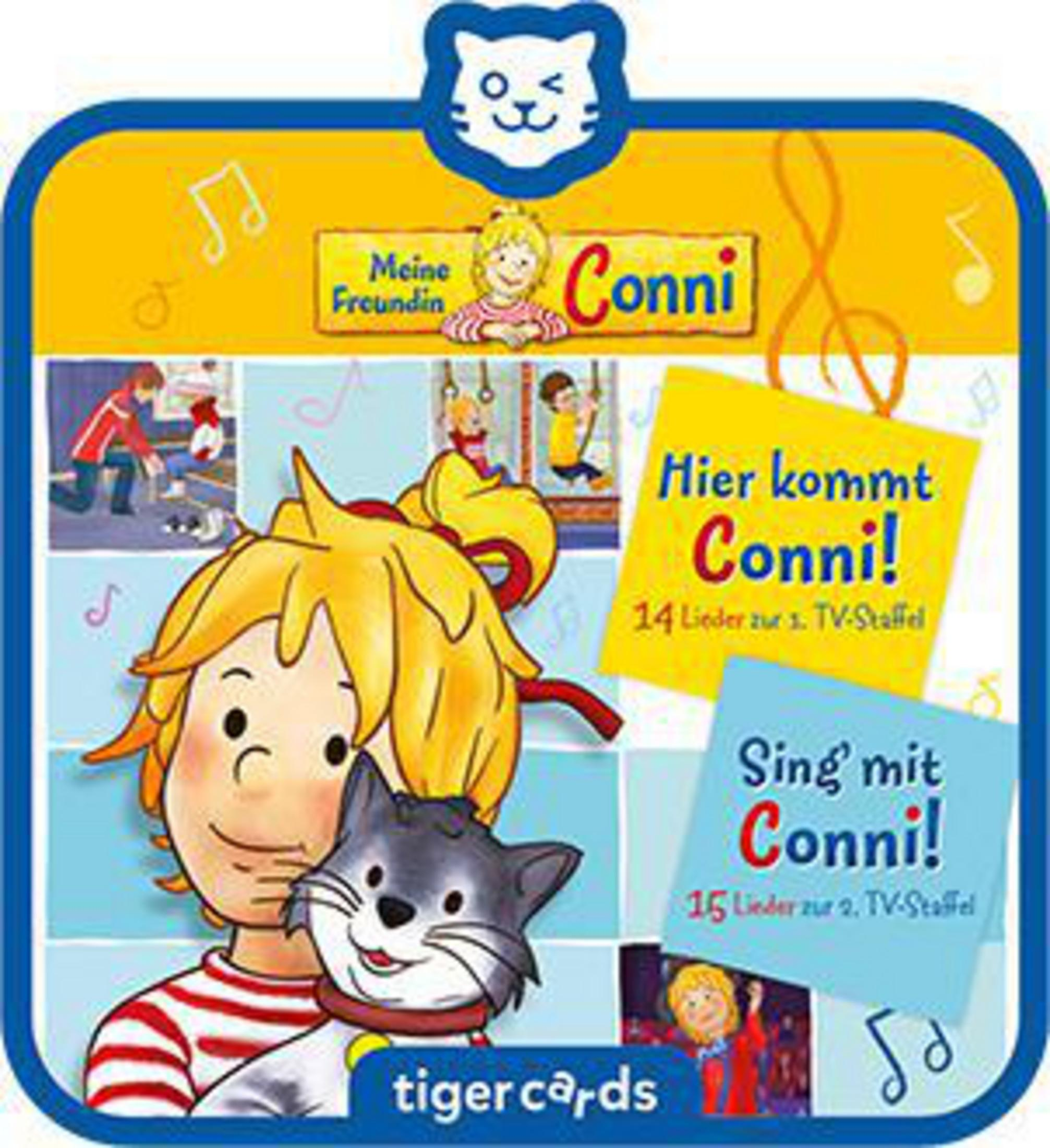 Ein CD-Cover mit einer Zeichentrickfigur, die eine Katze hält. Es hat Text und Noten.