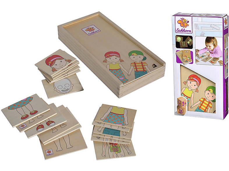 Meisterhaft EICHHORN 100005414 EH KÖRPERPUZZLE MIT Naturfarben/Mehrfarbig HOLZBOX Holzspielzeugset