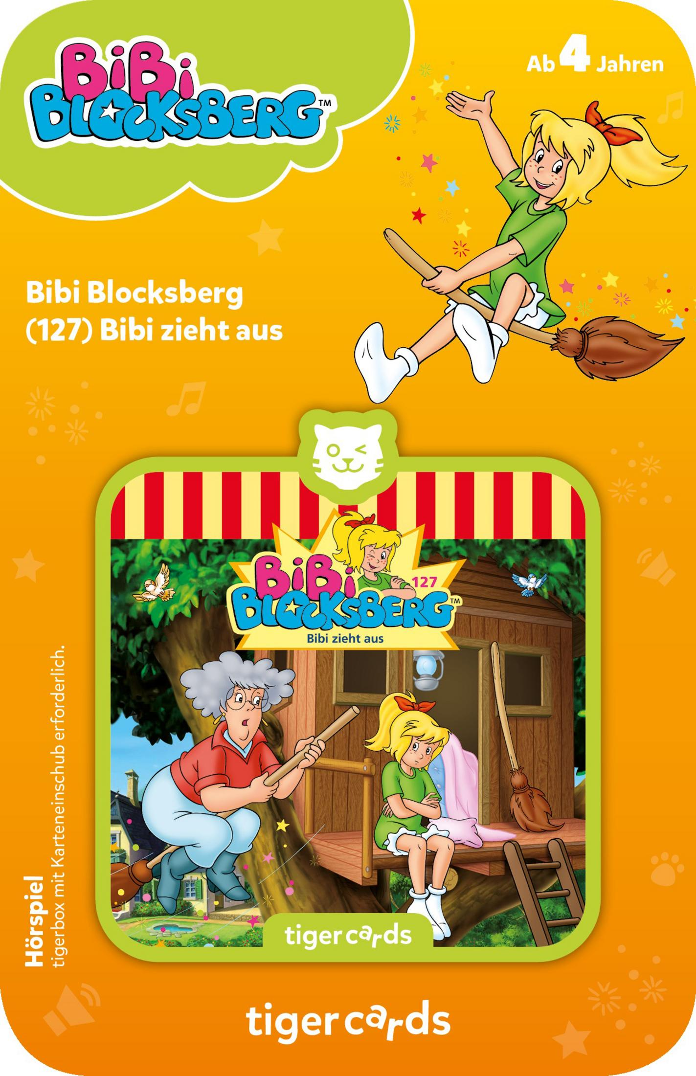 Bibi Blocksberg-Box-Art: Ein Mädchen auf einem Besen, eine Hexe und ein Baumhaus sind abgebildet.