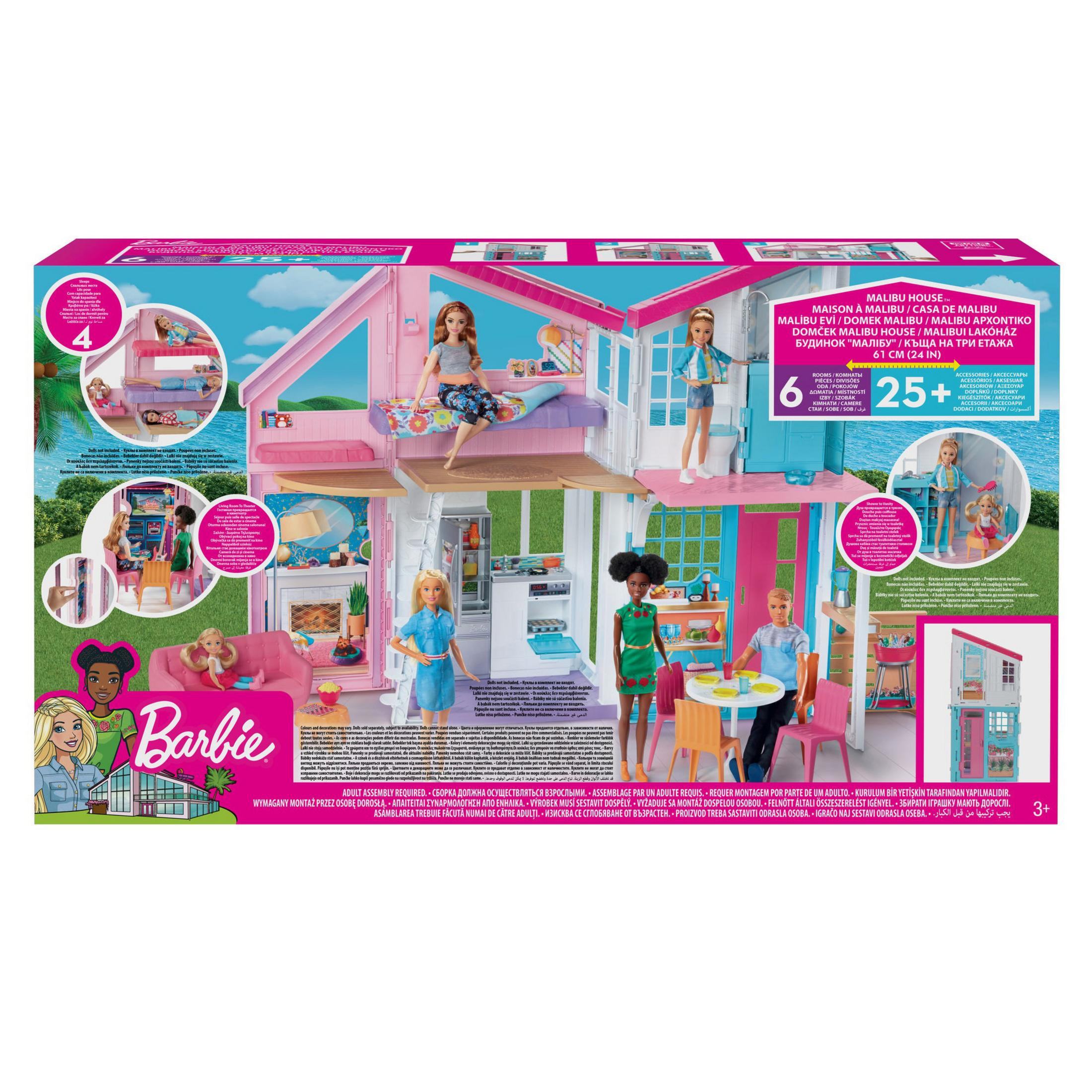 Barbie Malibu Haus Box mit Puppen und Zubehör.