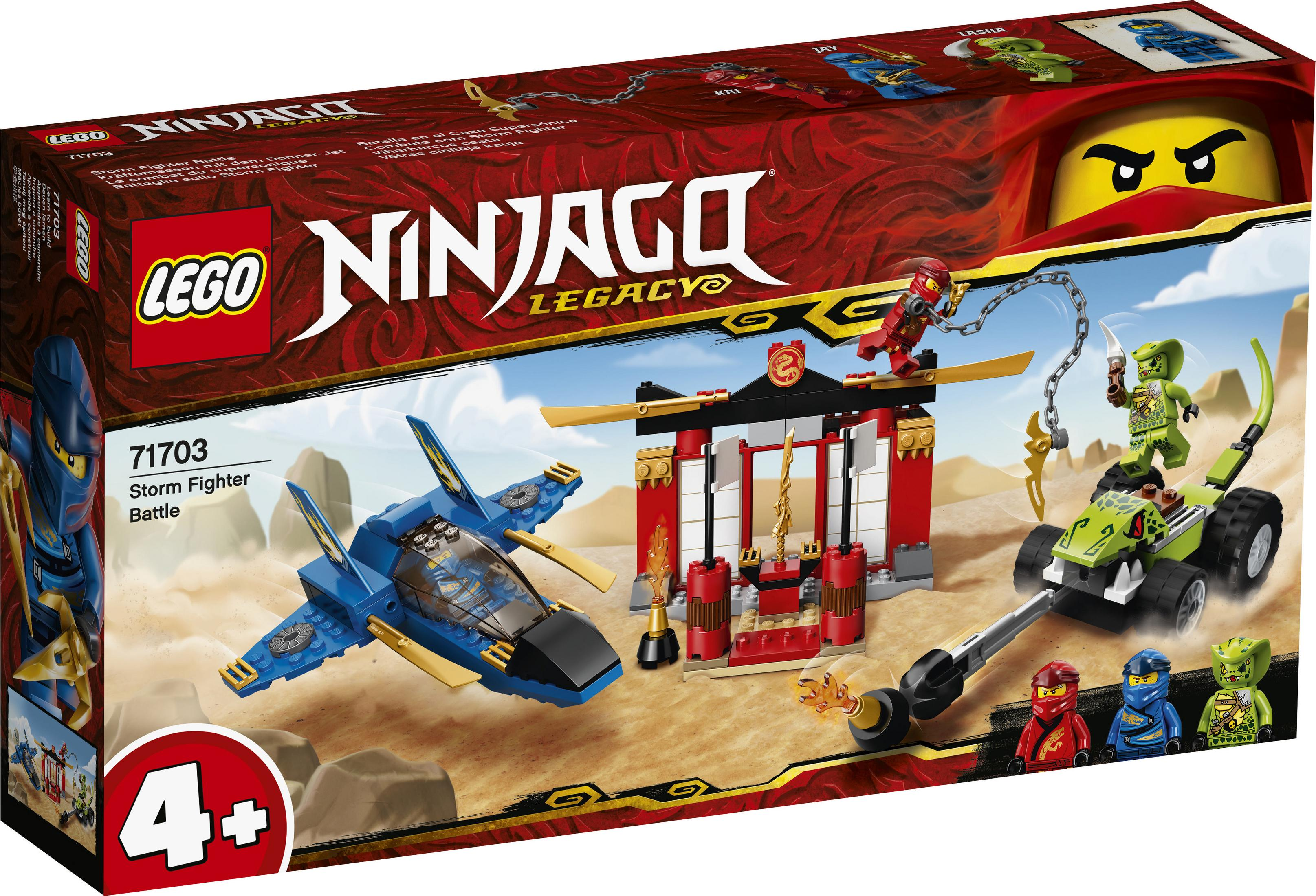 Lego Ninjago Storm Fighter Battle Set-Box. Es zeigt ein blaues Jet und einen Tempel.