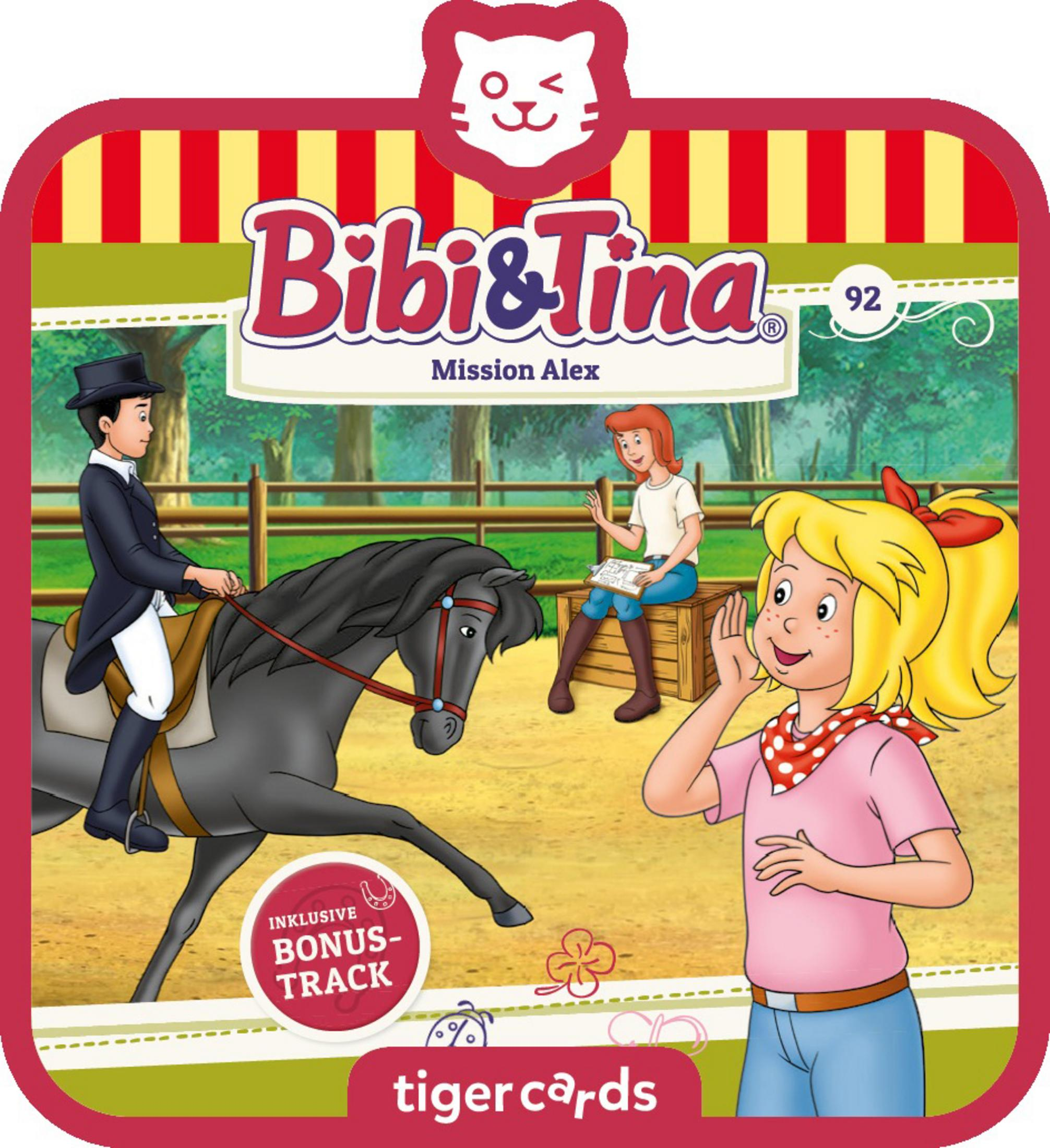 Bibi & Tina Comic-Cover mit Pferd, Mädchen beim Reiten und einem anderen Mädchen, das zuschaut.