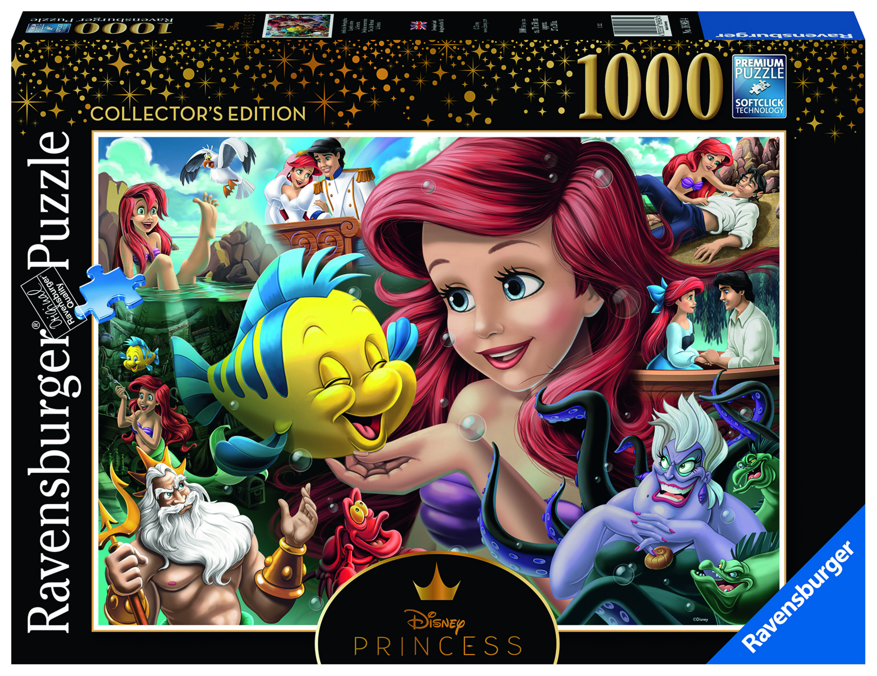 Pudełko puzzli Ravensburger. Mała Syrenka Disneya, Ariel, Flounder i inne postacie.