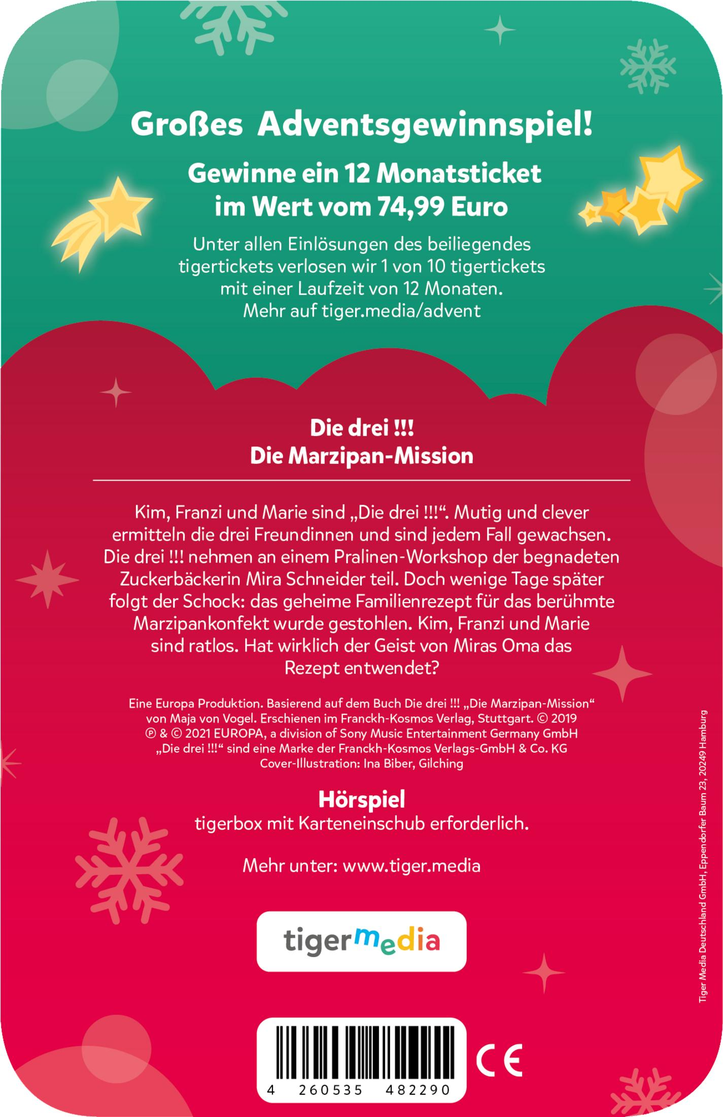 Rückseite einer weihnachtlichen Werbung. Enthält Text und ein Logo für tiger.media.