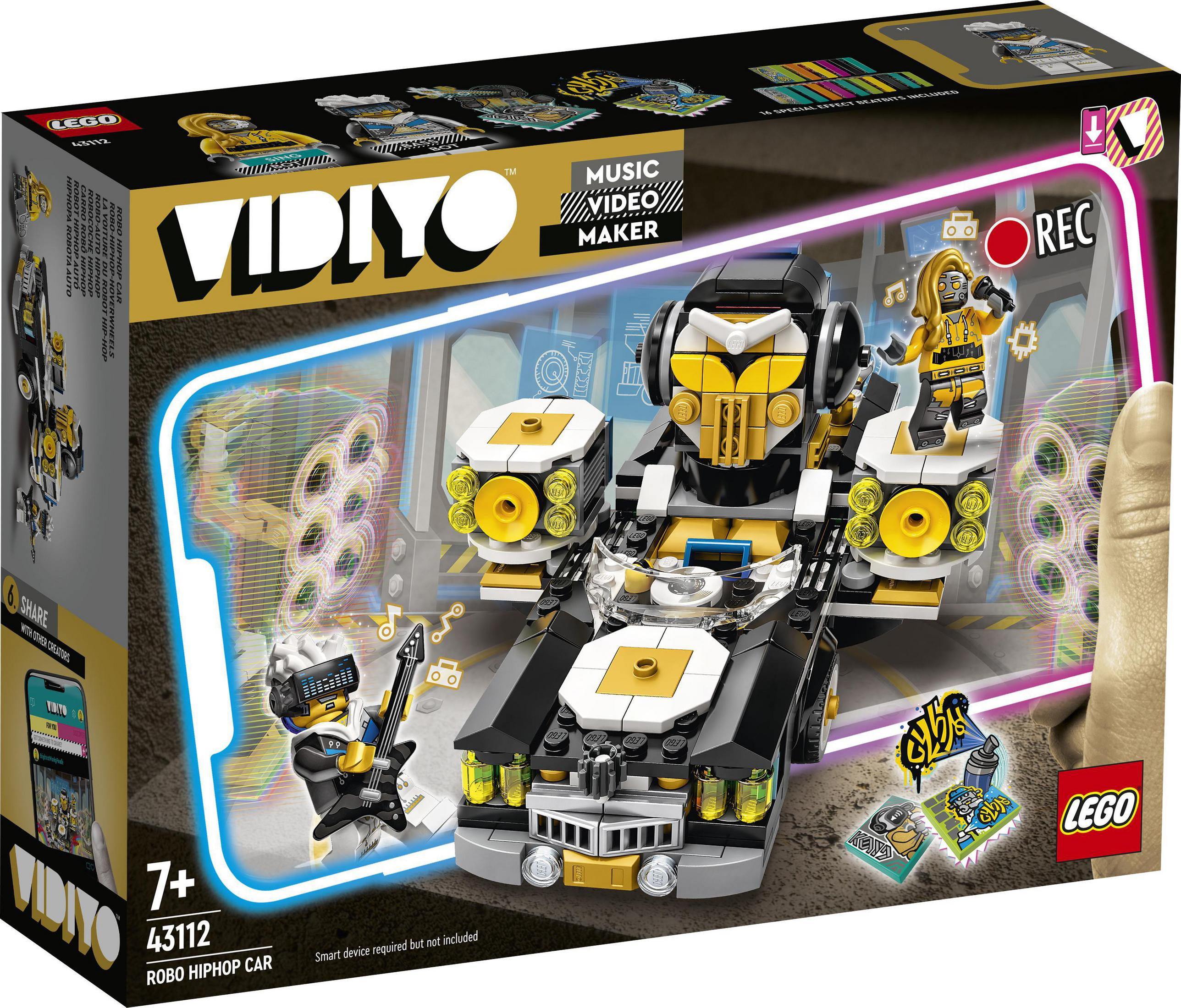 Zestaw Lego Vidiyo Robo HipHop Car. Pudełko przedstawia samochód, figurki i logo aplikacji.