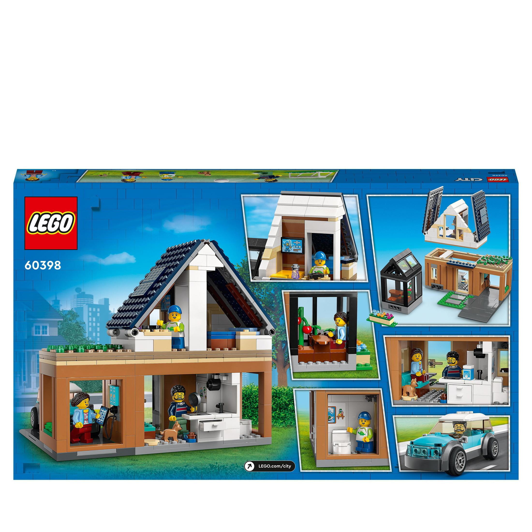 LEGO City Set Box mit einem zweistöckigen Haus mit verschiedenen Innen- und Außenszenen.