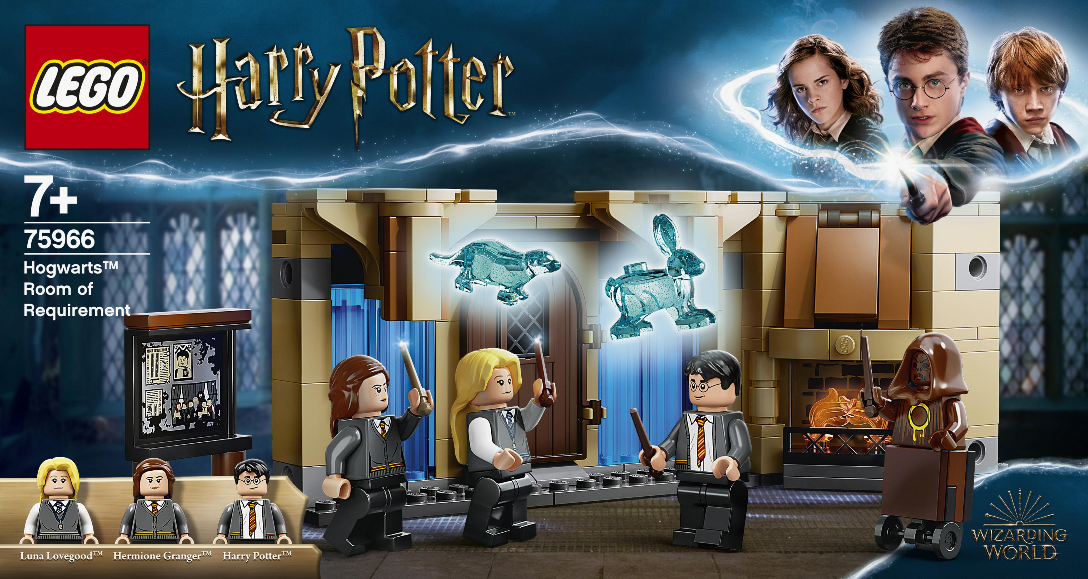 Un set Lego Harry Potter con le figure di Harry, Ron, Hermione e altri personaggi.
