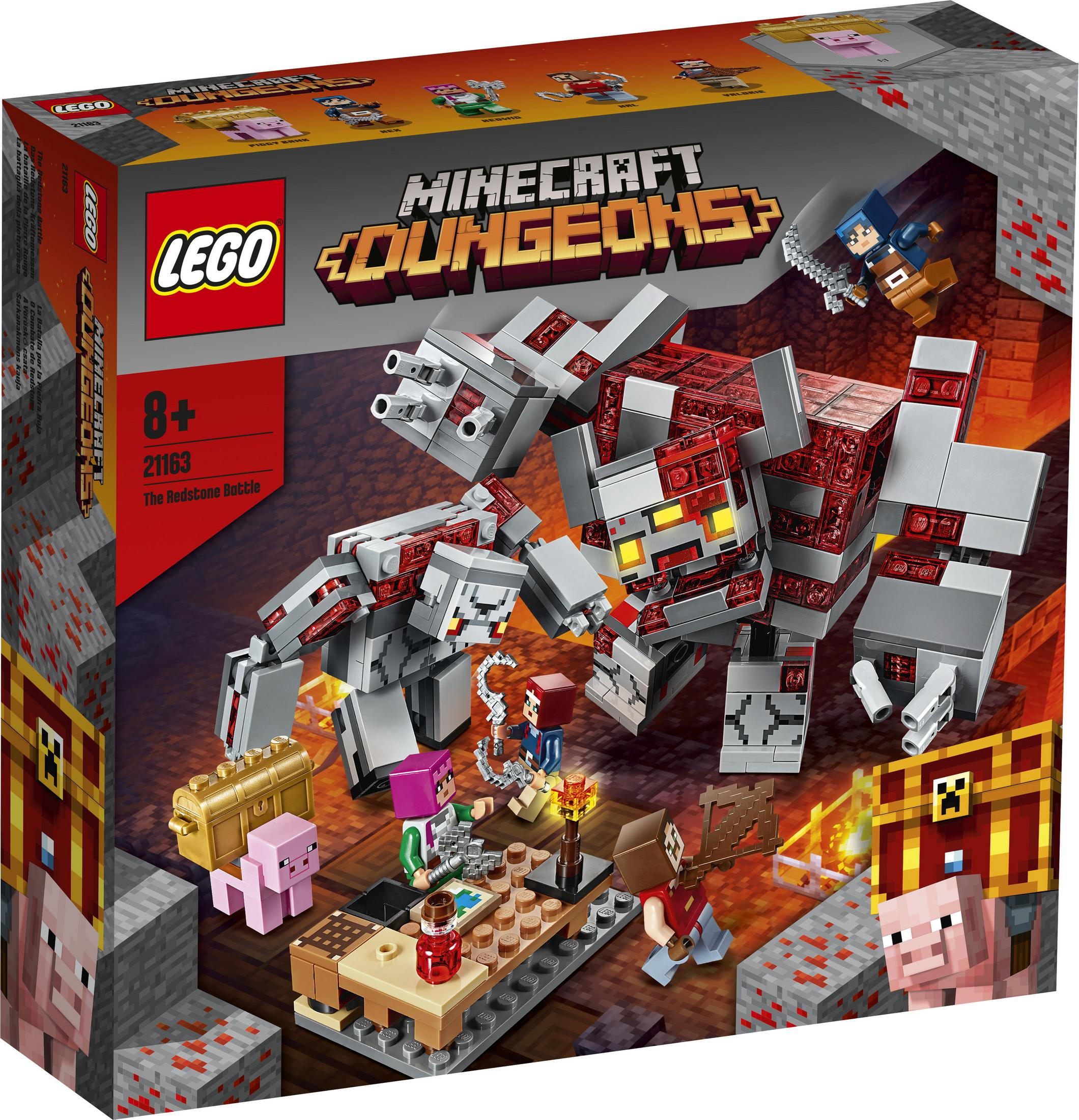 Lego Minecraft Dungeons box set featuring various figures and scenes.