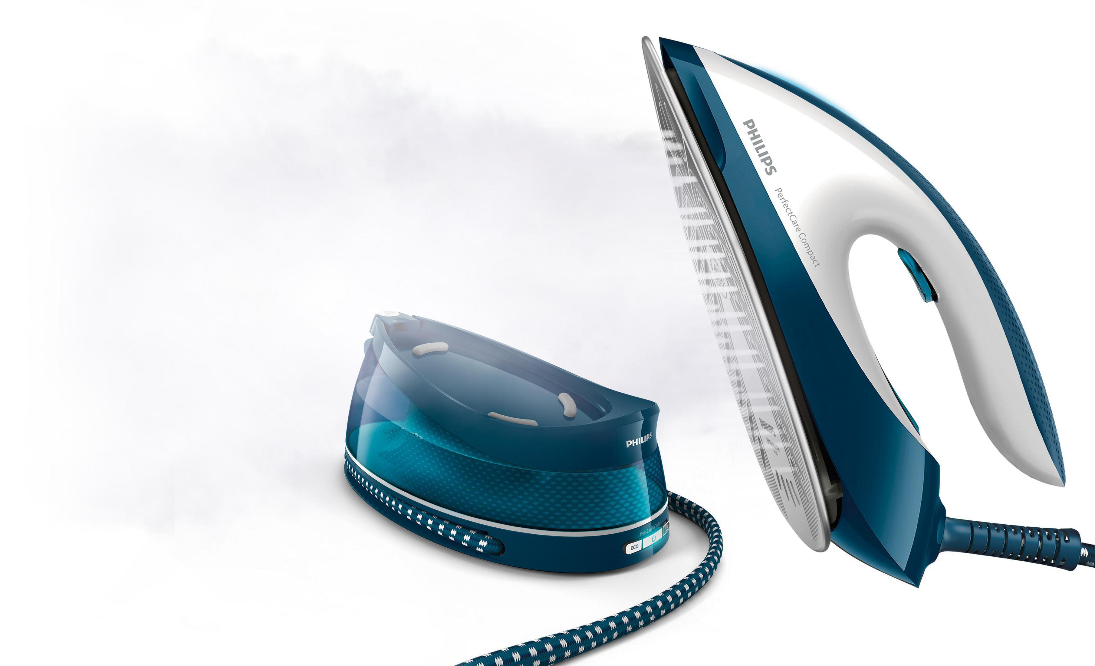 Centro de planchado - PHILIPS GC7844/20, 2400 W, 6,5 bar, Suela de SteamGlide, aguamarina, Blanco