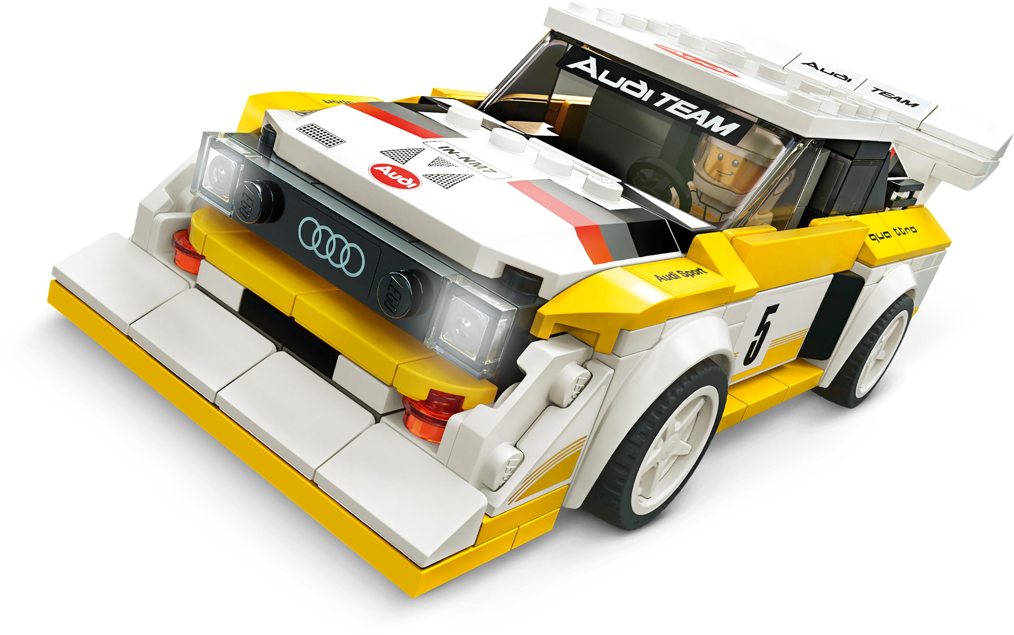 Lego Audi-Auto-Spielzeug in Weiß, Gelb und Schwarz. Mit Fahrerfigur.