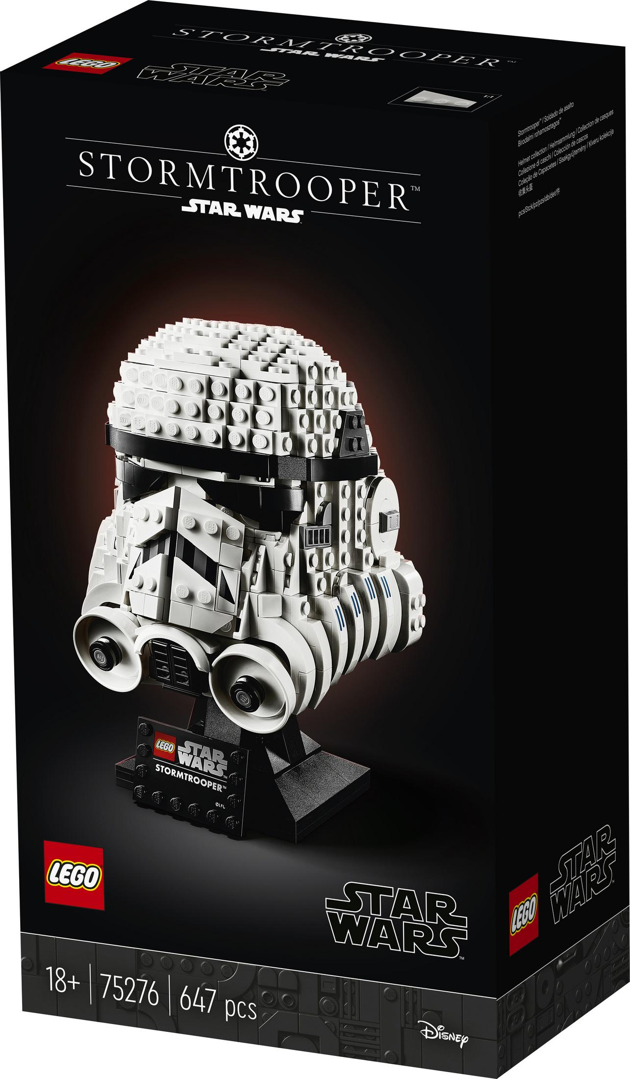 Scatola nera con un casco Lego Stormtrooper sul davanti.