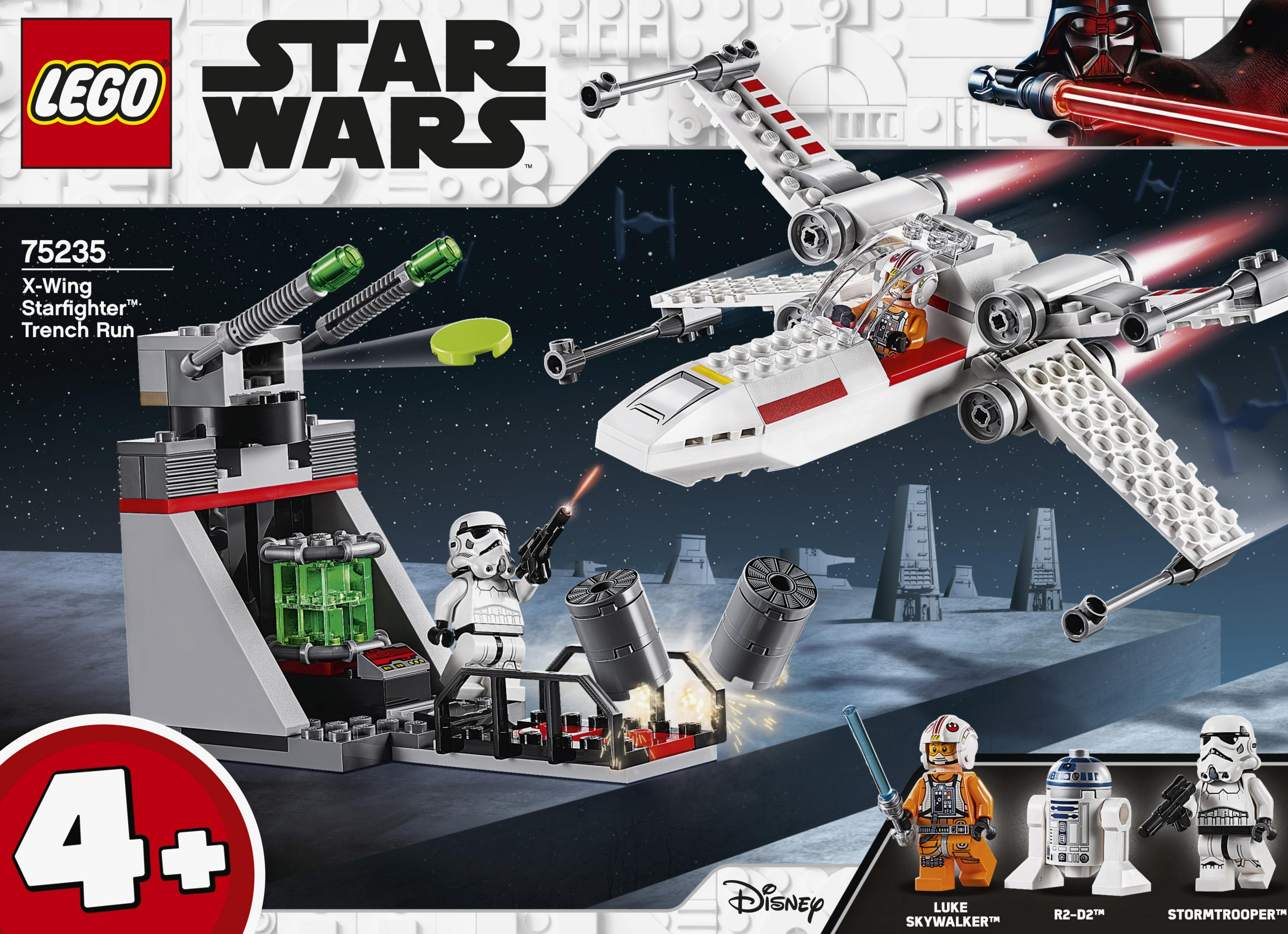 Lego Star Wars Set-Box, die eine Trench-Run-Szene mit Figuren und einem Sternjäger zeigt.