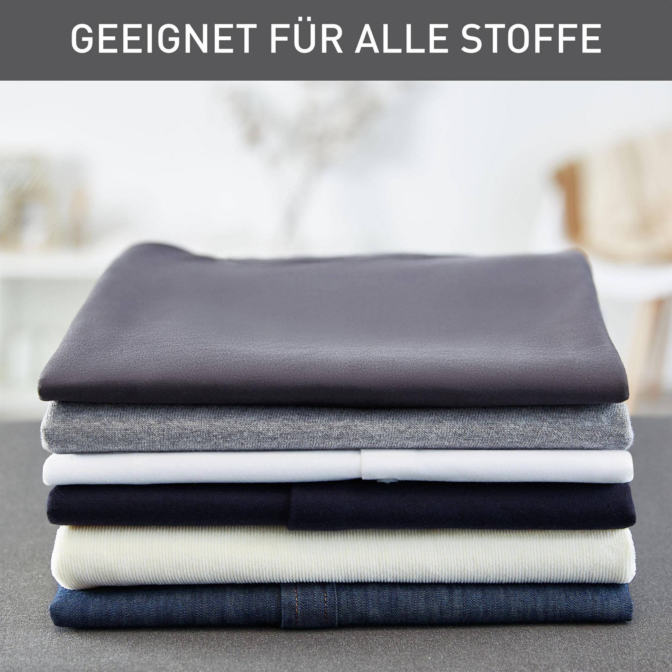 Stos złożonych ubrań. Siedem elementów. Tekst: Odpowiednie do wszystkich tkanin.