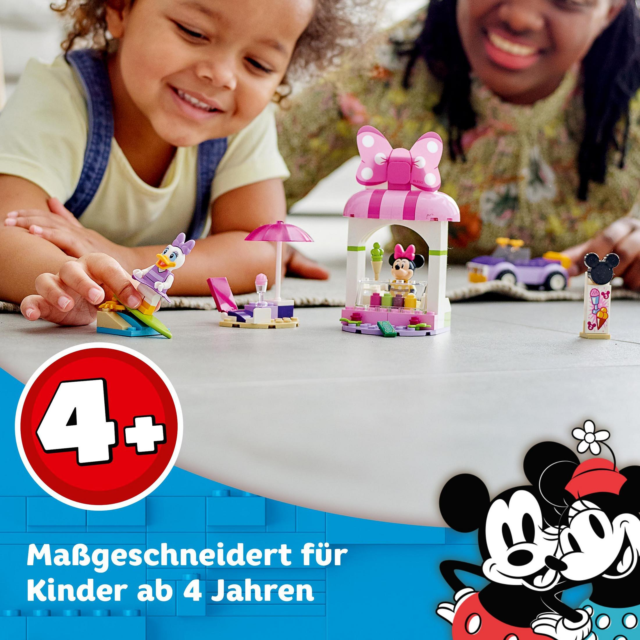 Kids playing with Lego blocks with Minnie Mouse and Daisy Duck.