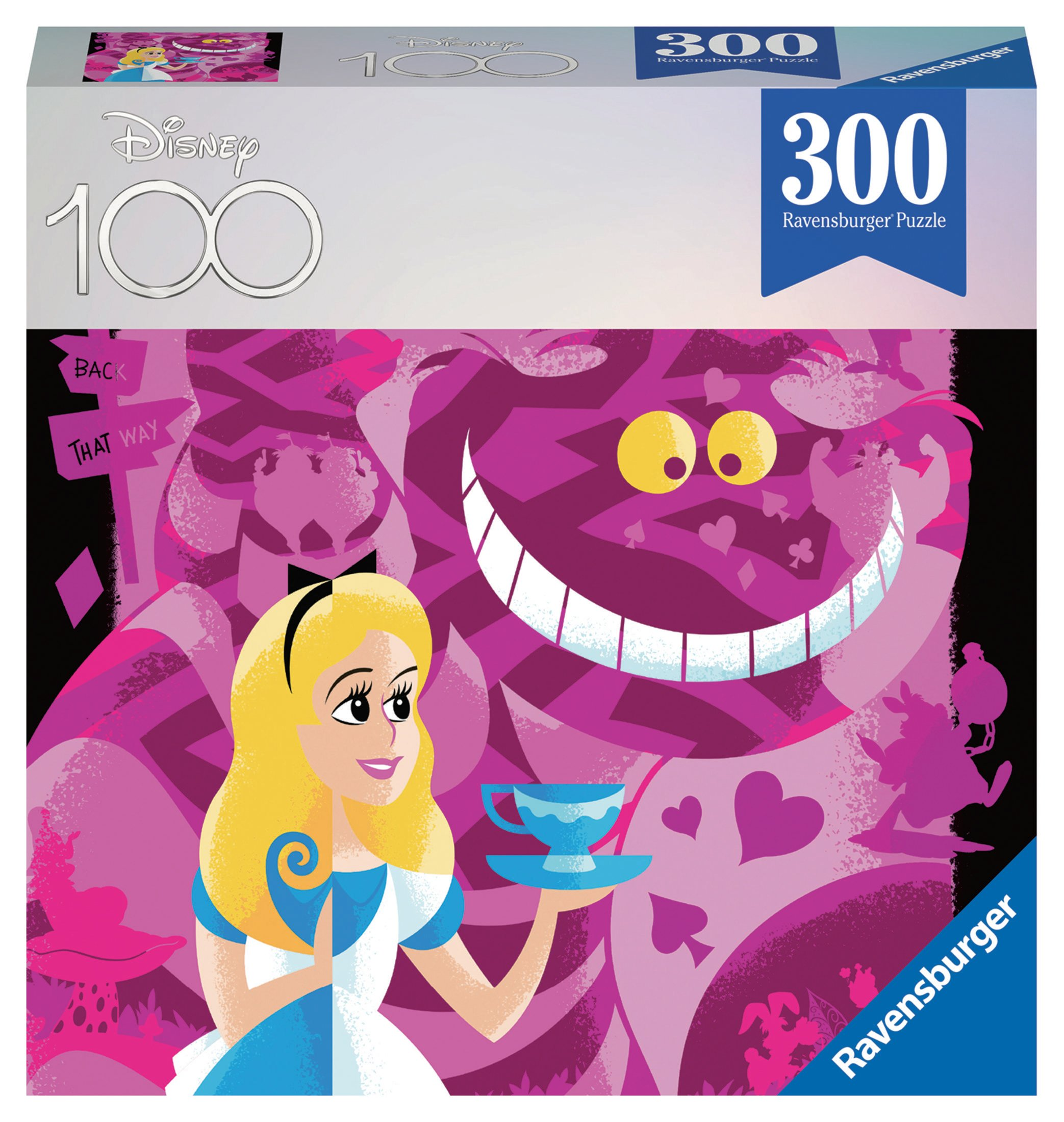 Pudełko z puzzlami Alicja w Krainie Czarów z Kotem z Cheshire i Alicją.