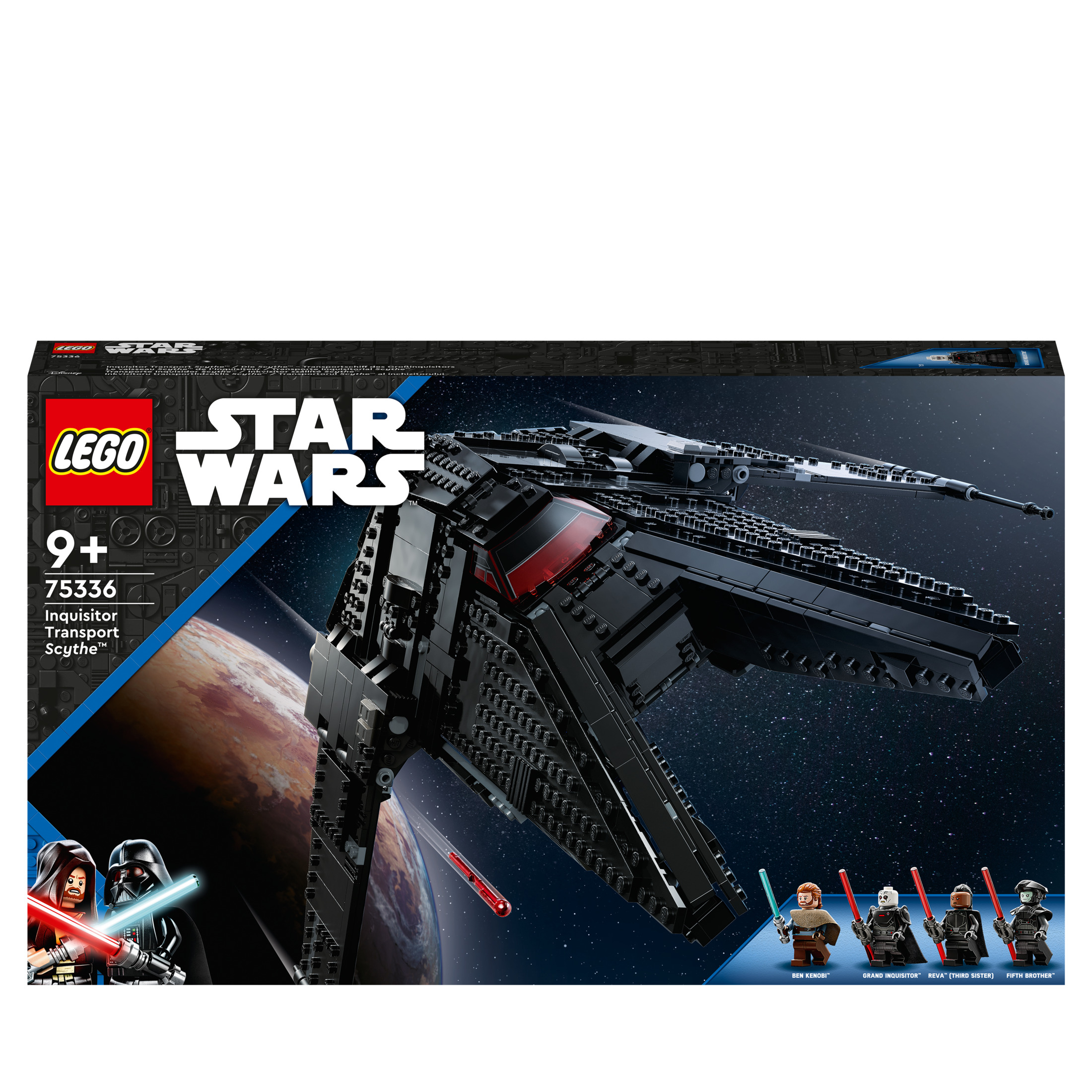 Caja del set LEGO Star Wars, que presenta una nave Inquisitor Transport Scythe negra.