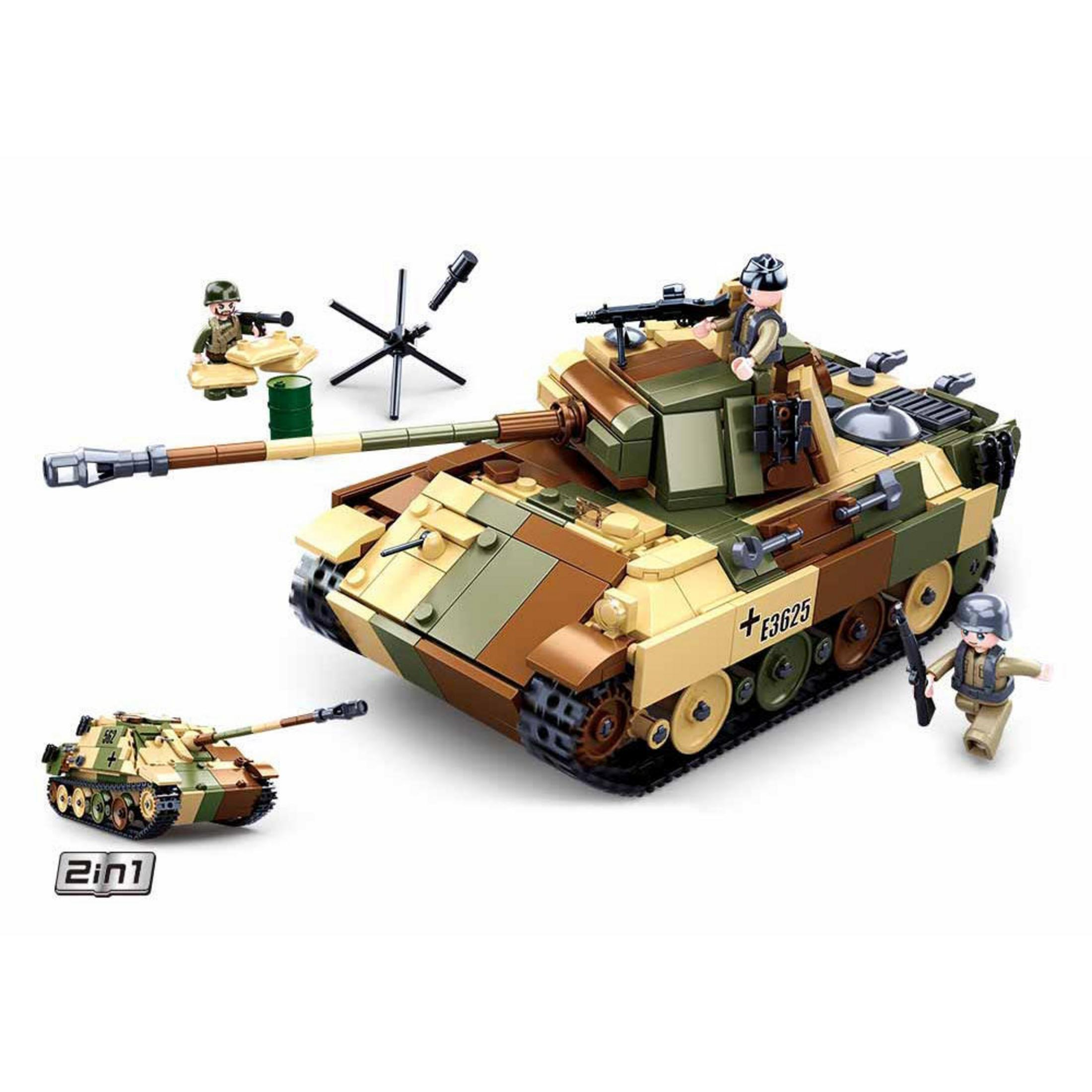 Lego-Panzer-Set mit Soldaten. Panzer mit Tarnung. Weitere militärische Elemente, 2in1-Design.