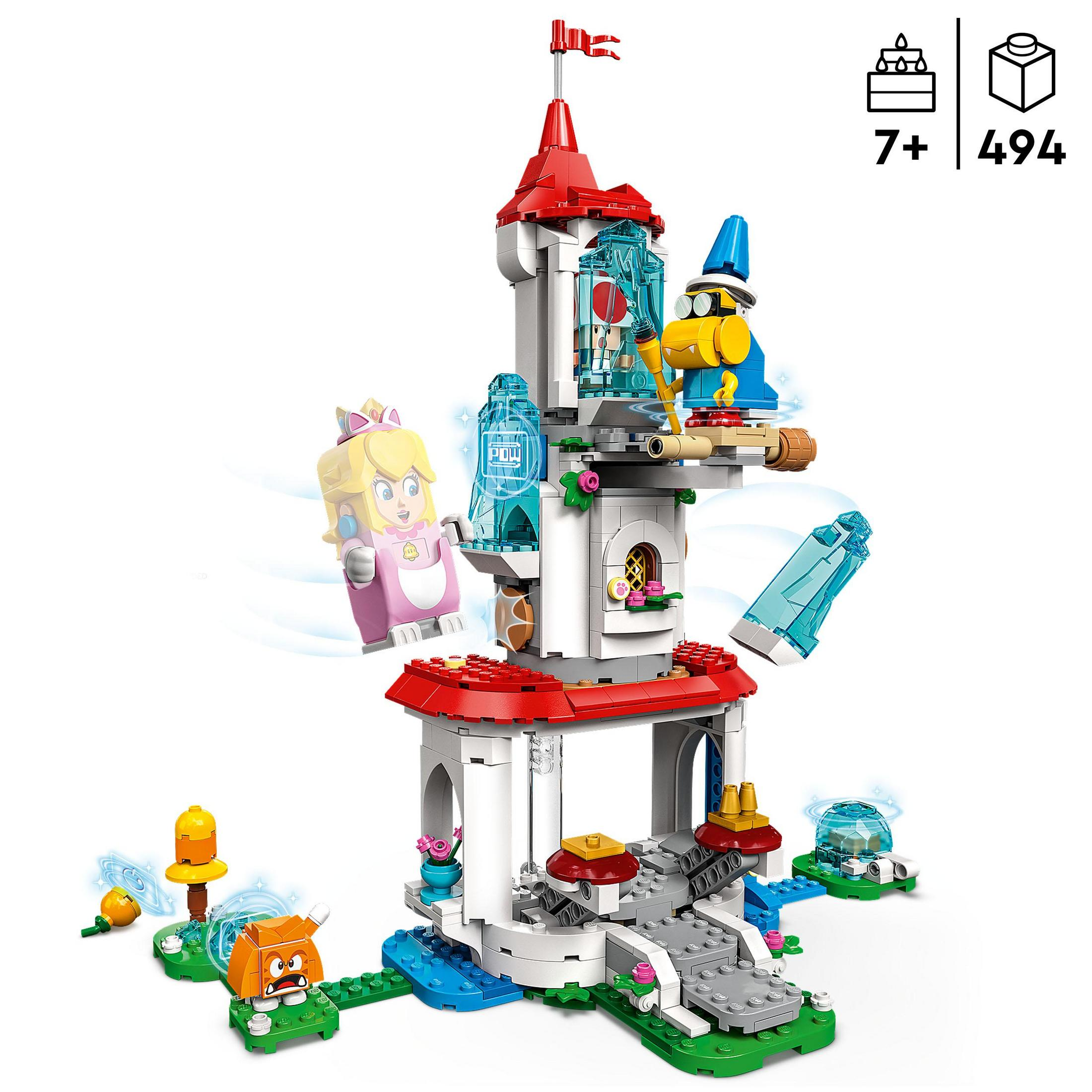 Set Lego Super Mario. Castello bianco con dettagli rossi, Peach, un Goomba e un mago.