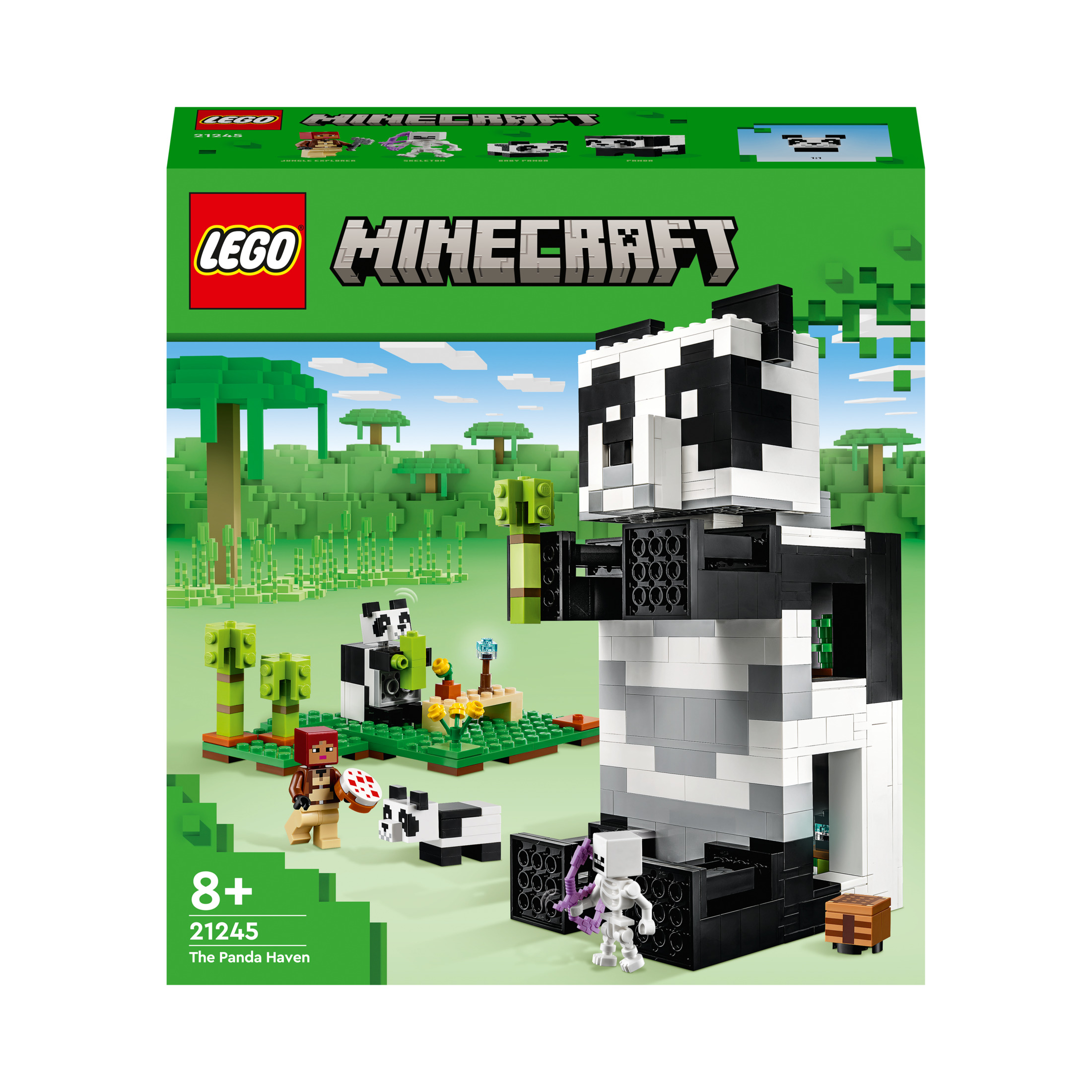 Lego Minecraft The Panda Haven set kutusu. Kutu, panda figürleriyle seti gösteriyor.