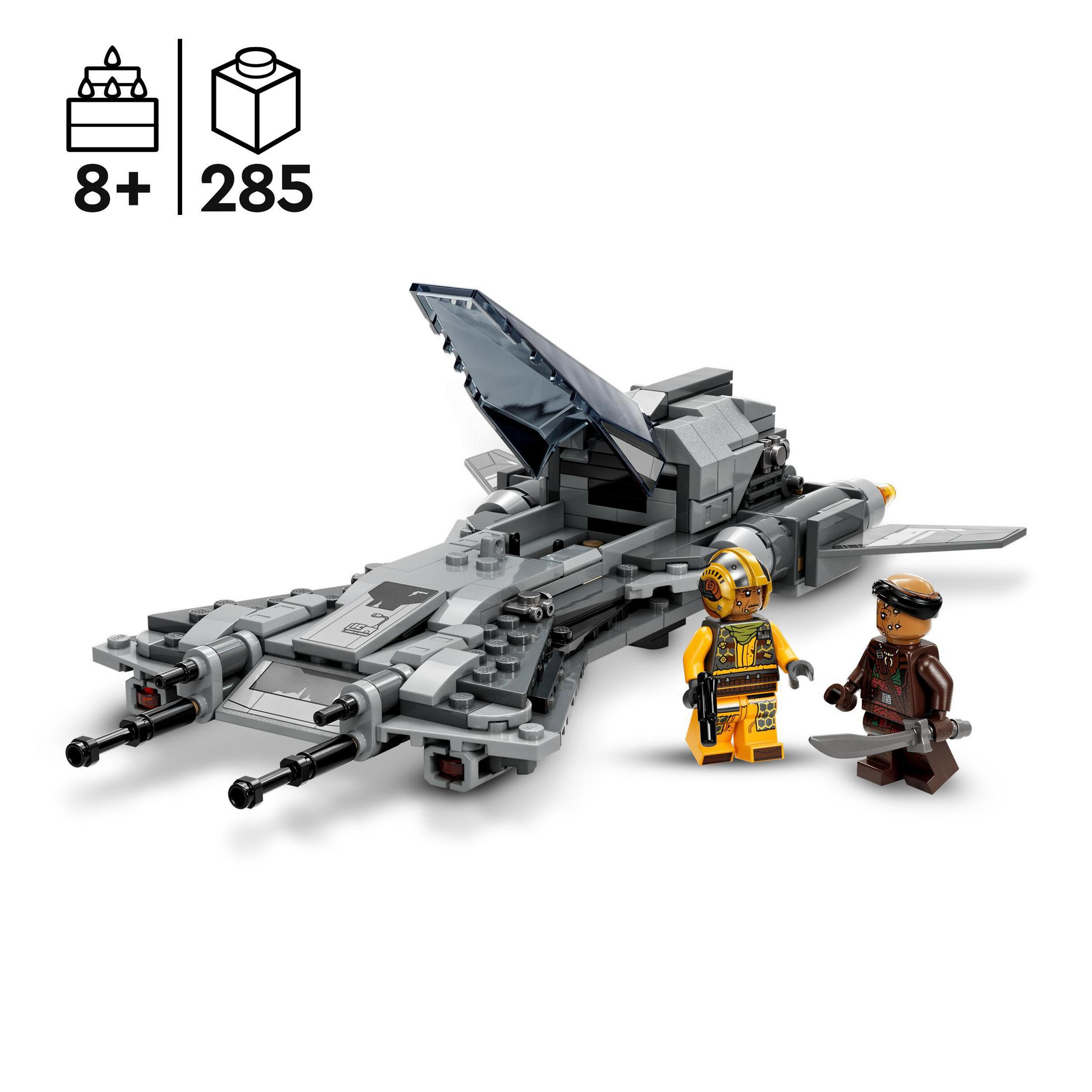 Set Lego Star Wars con una nave espacial gris y dos minifiguras.