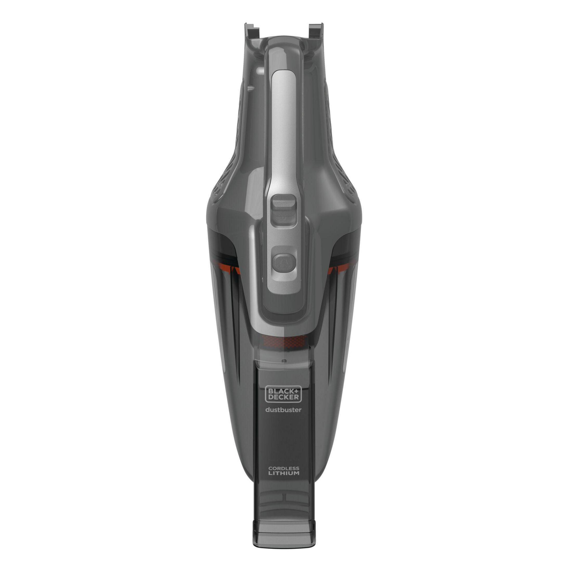 Aspiradora inalámbrica Dustbuster negra y gris. Visible el nombre de la marca.