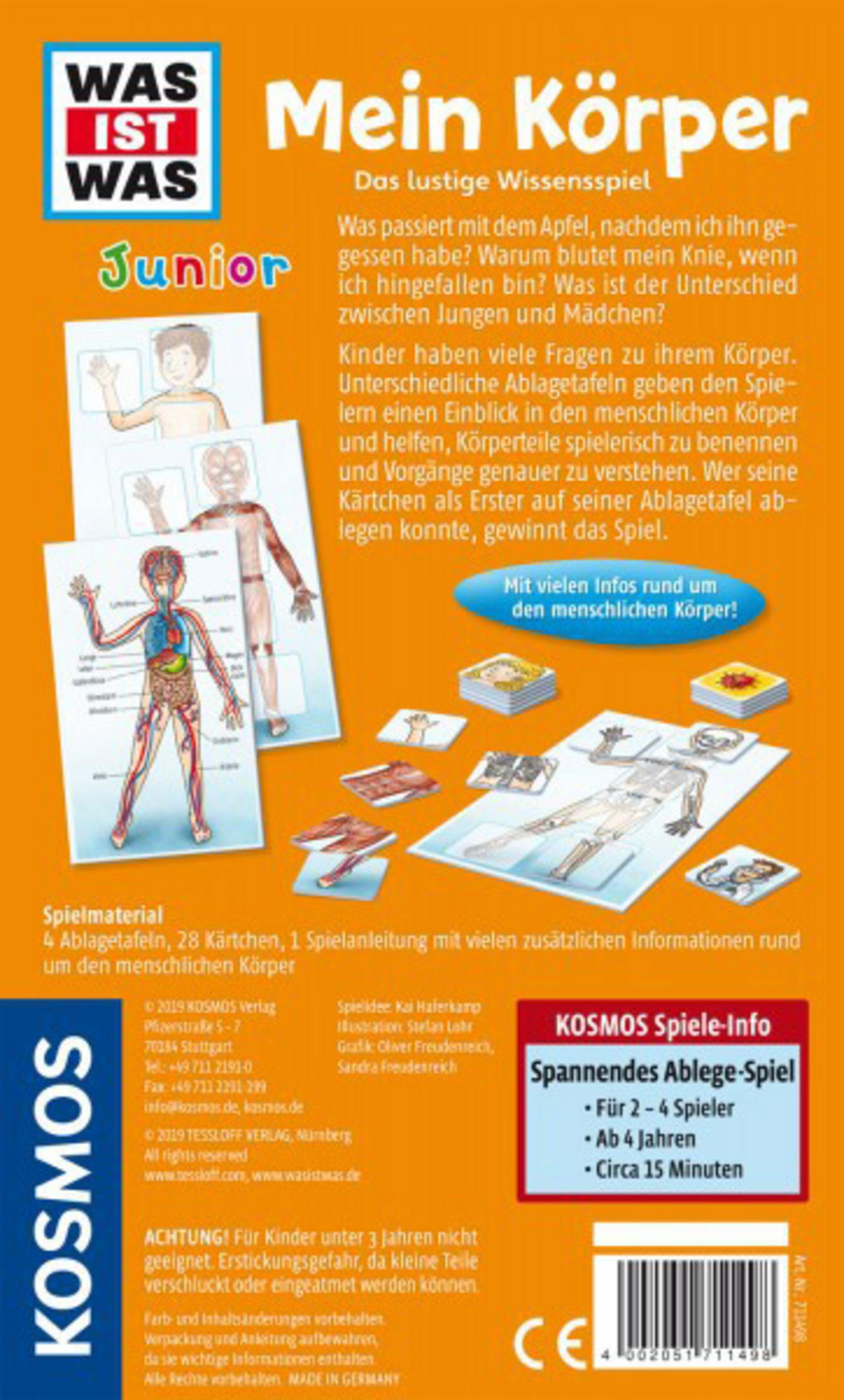 Rückseite eines Kinder-Lehrbuchs mit dem Titel 'Mein Körper' mit Bildern und Text.