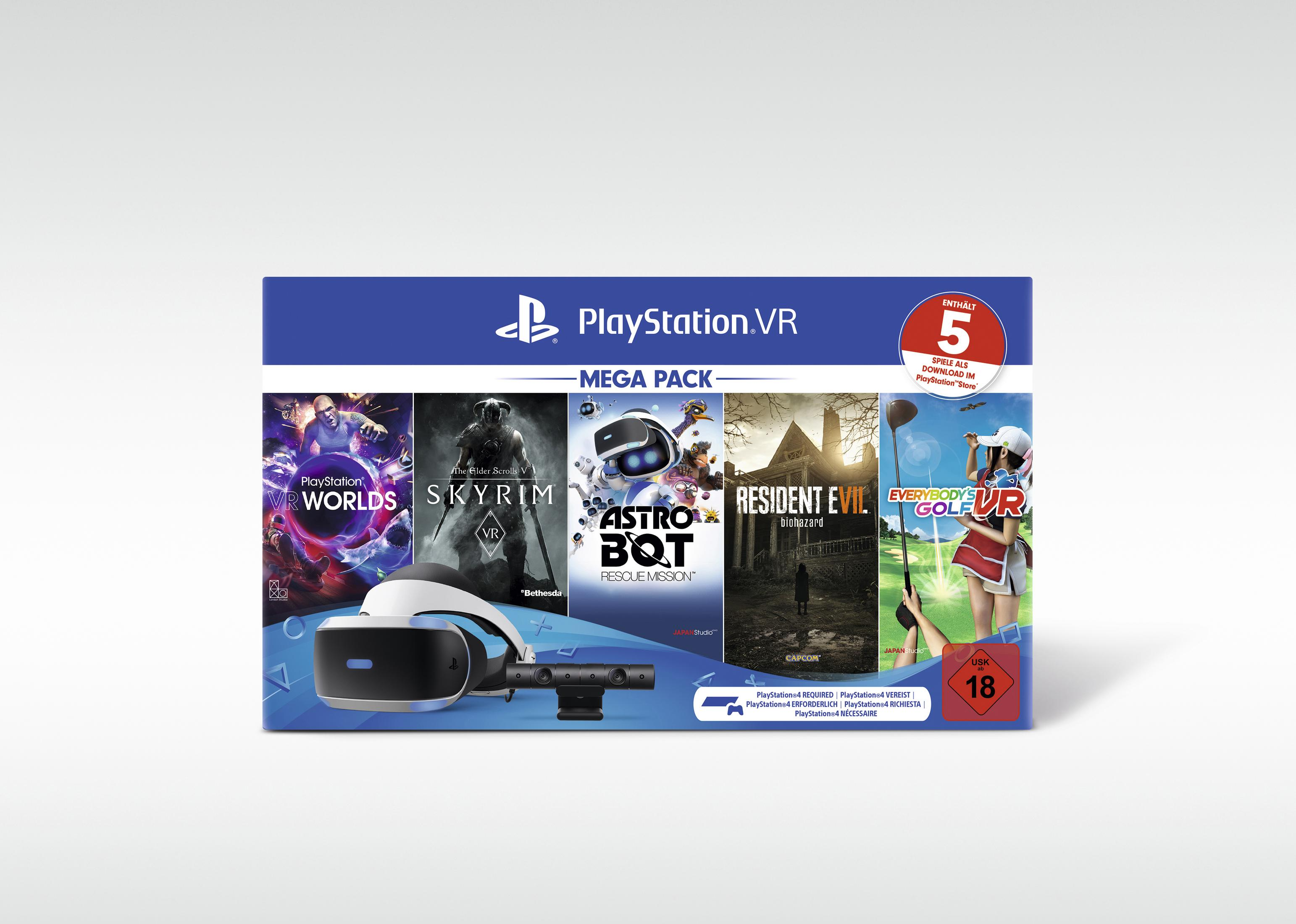 PlayStation VR Mega Pack Spielebox. Mehrere Spiele, VR-Headset und Kamera.