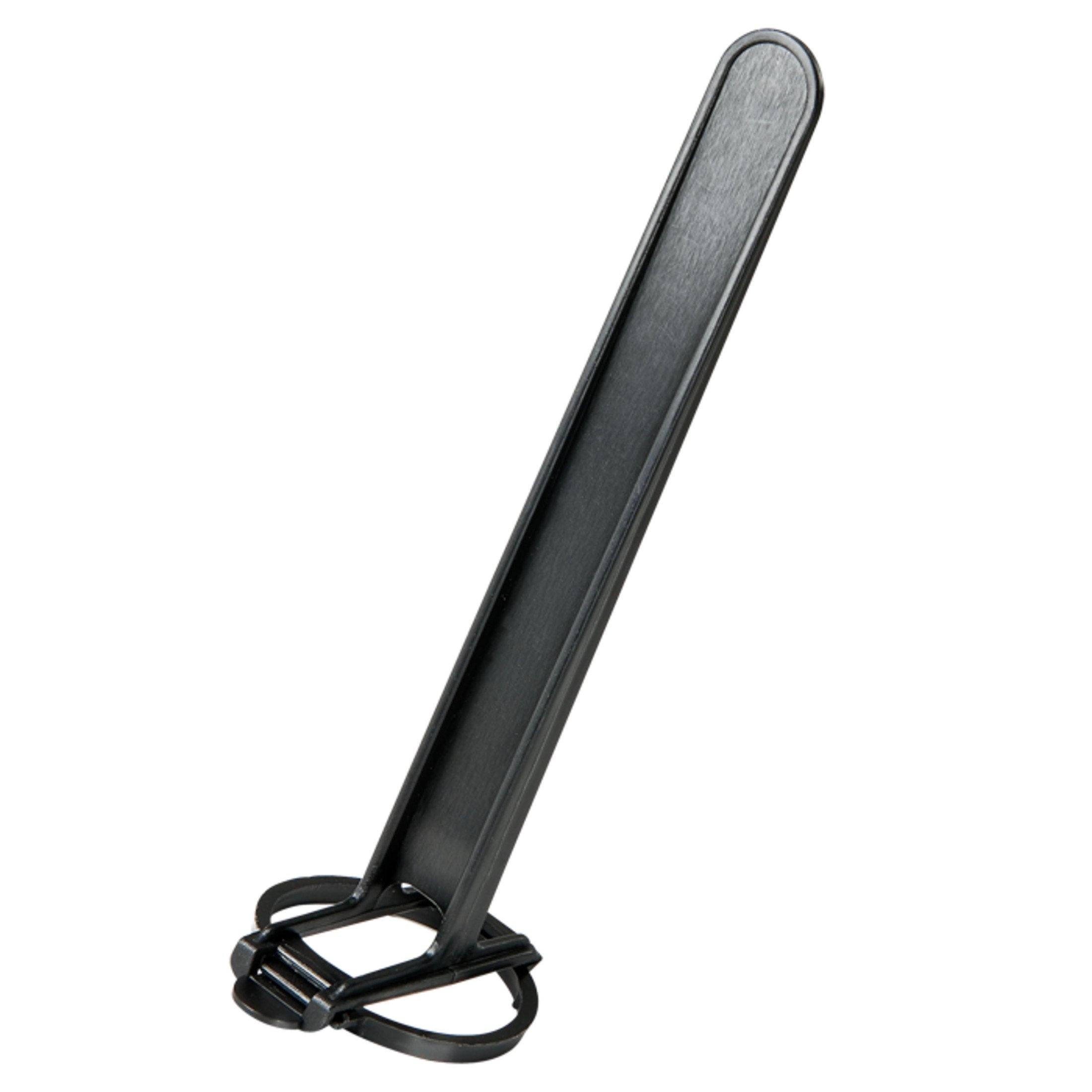 Czarny plastikowy przedmiot z uchwytem i klipsem.