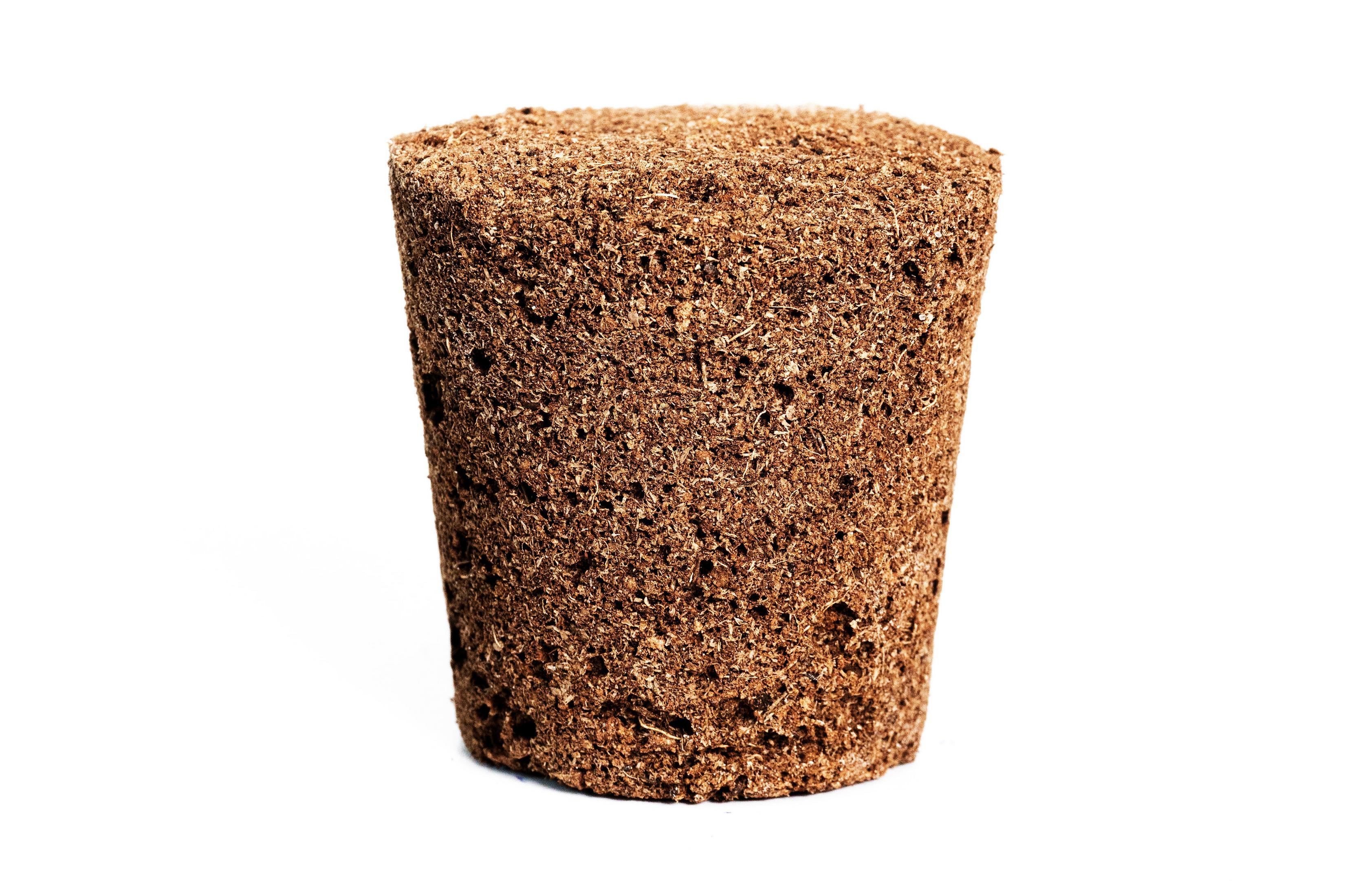 Un bouchon de semis cylindrique brun foncé.