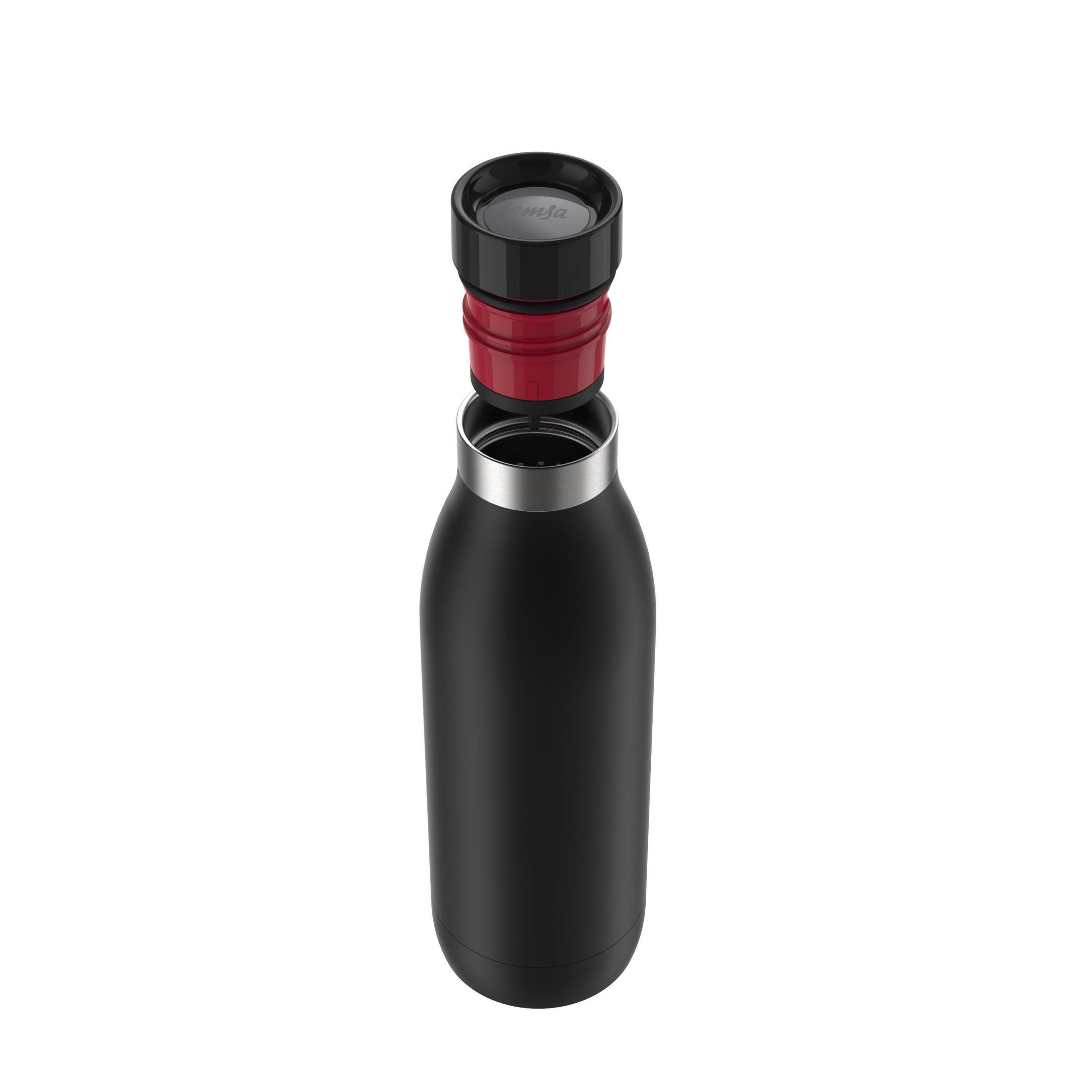 Isolierte Flasche, schwarz und rot, zerlegt.
