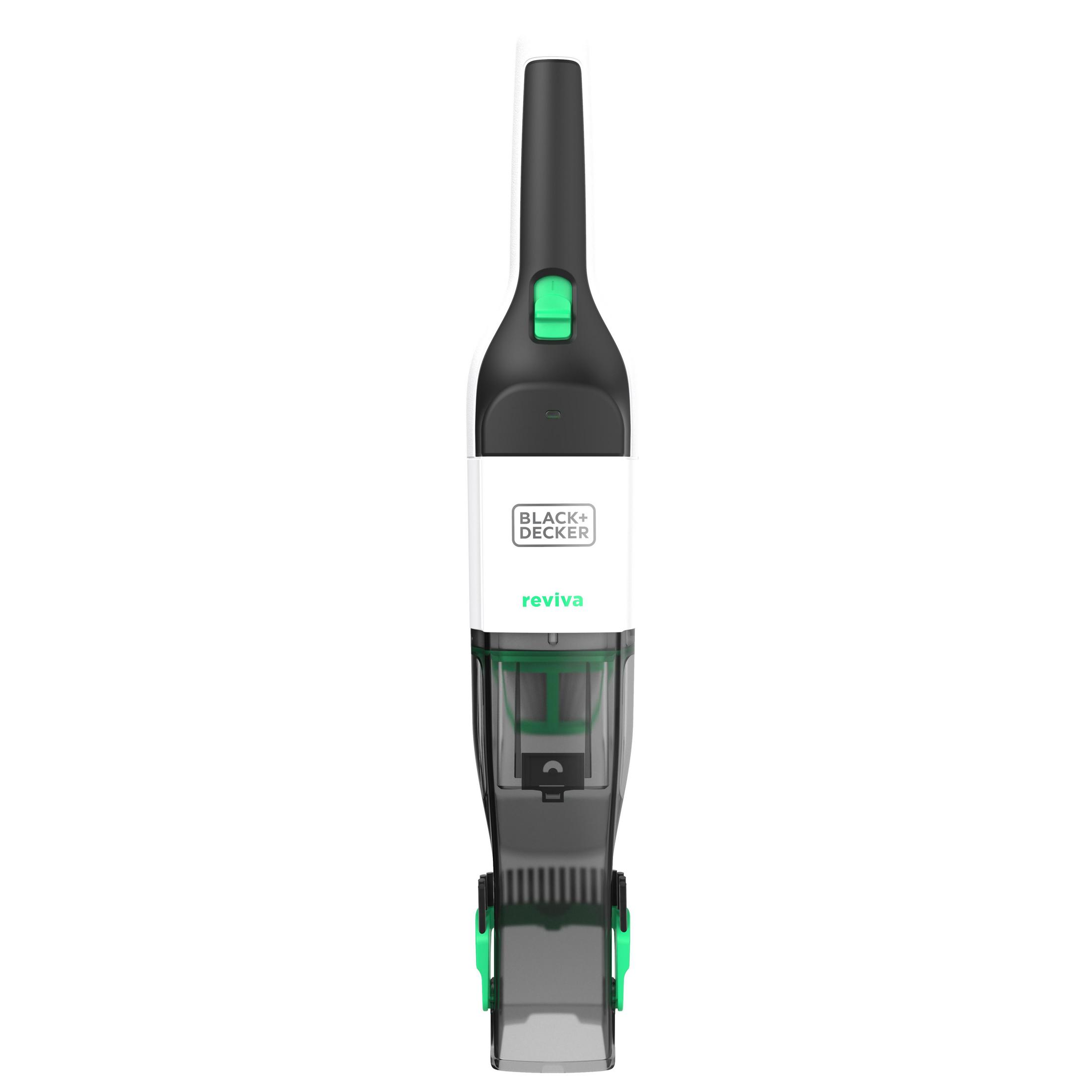 Un aspirateur à main blanc et noir avec la marque 'BLACK+DECKER' imprimée dessus.