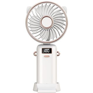 Ventilador de exterior - SYNTEK Ventilador Pequeño Ventilador Digital de Mano Recargable de Larga Duración Púrpura, 5 velocidades velocidades, Blanco