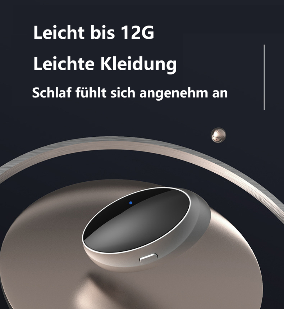Nahaufnahme eines Geräts mit Text auf Deutsch, vor einem Gradienten-Hintergrund.