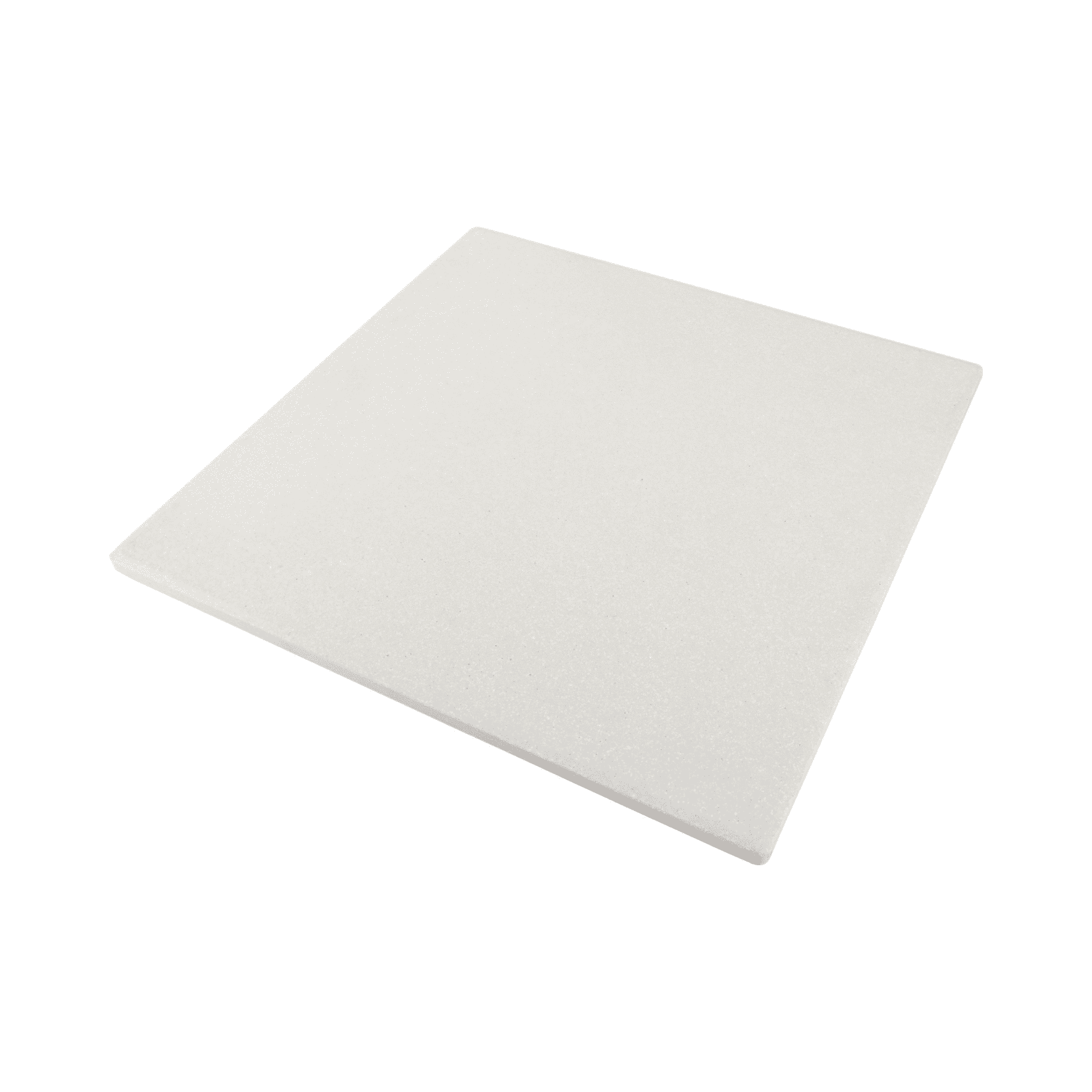 Carreau de céramique blanc, légèrement incliné. La surface est propre et lisse. Fond blanc.