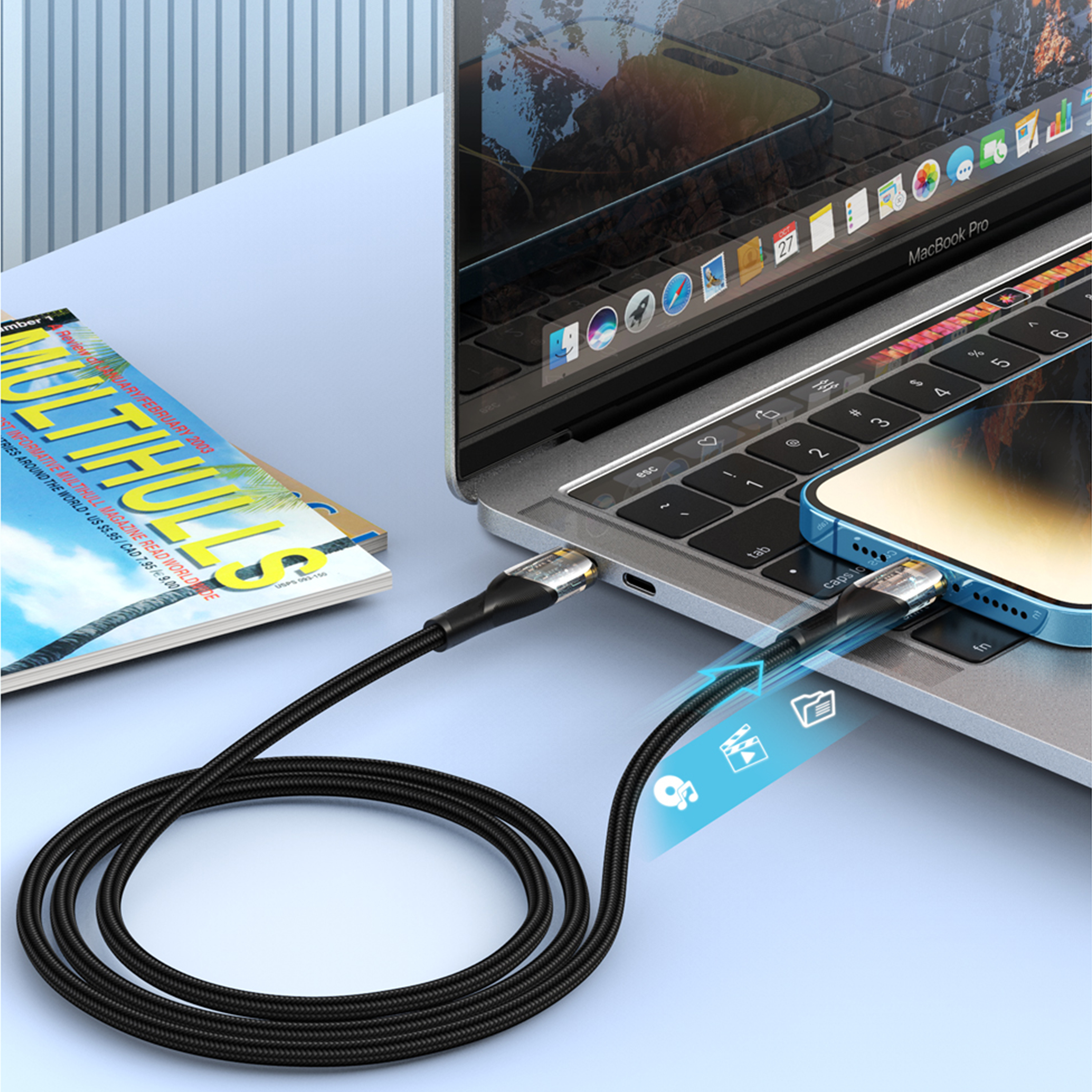 100 USB-Kabel, cm Transparente Serie, TELLUR