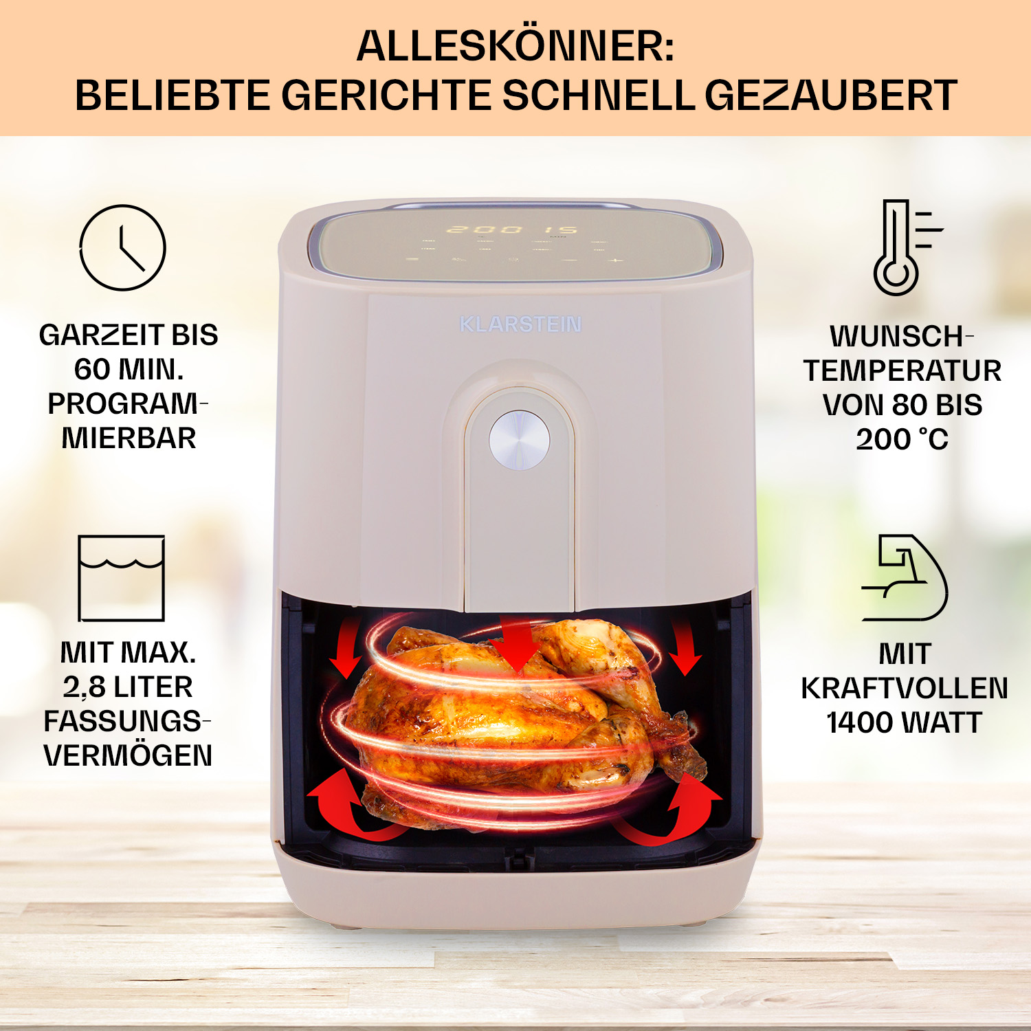 Sand Crisp-Pro 1400 Klarstein Watt fryer Heißluftfriteuse Air KLARSTEIN