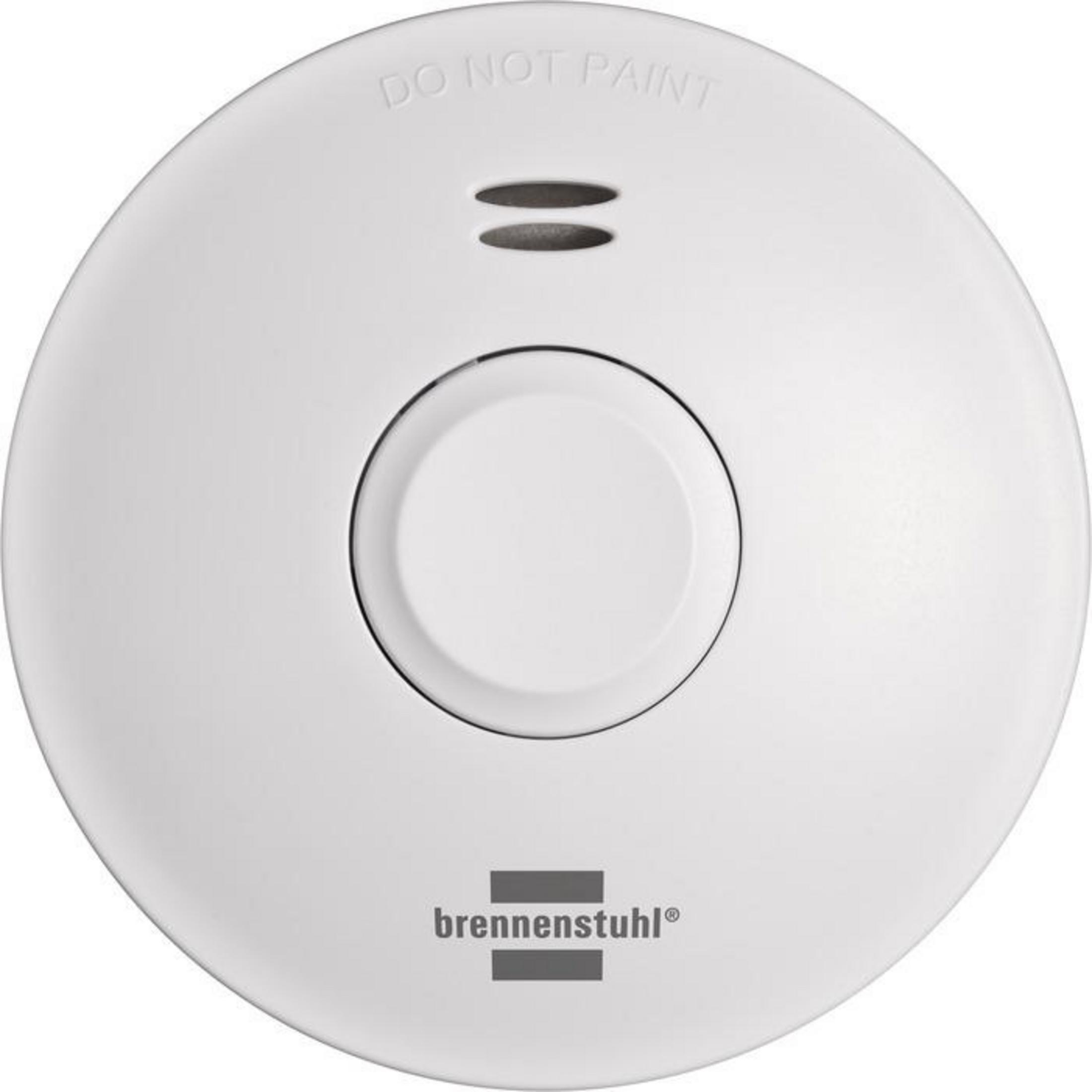 Detector de humo blanco con texto 'Do Not Paint' y logotipo 'brennenstuhl'.