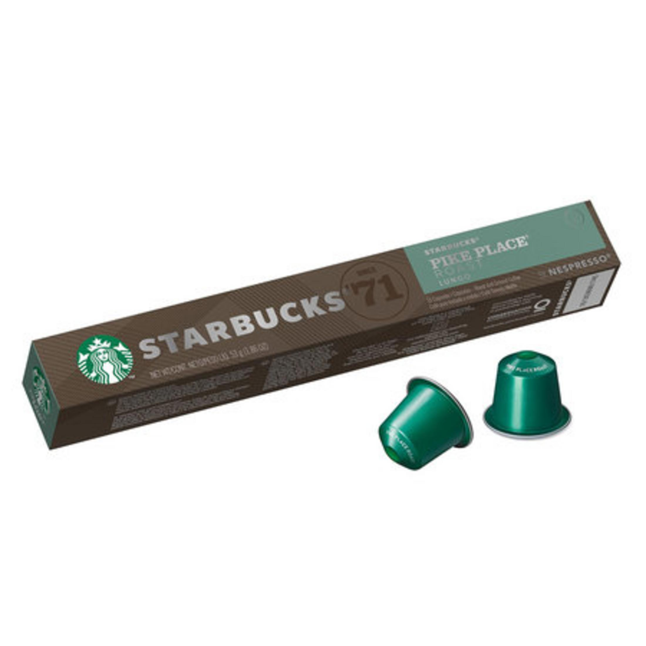 Starbucks Pike Place Kaffeepads und eine Schachtel, grüne Pads.