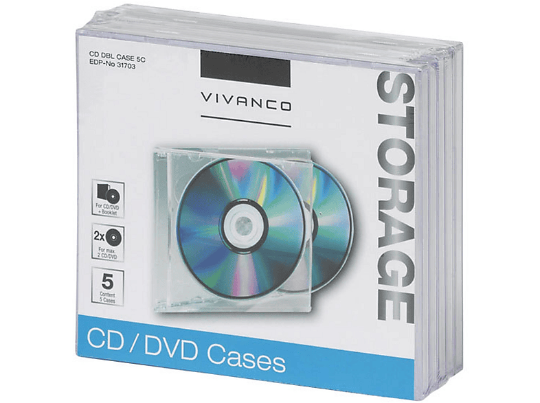 VIVANCO 31703 5ER TRANSPARENT CD JEWEL Leerhüllen CASE Transparent