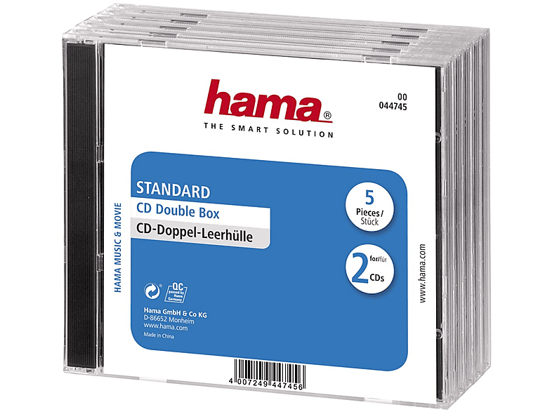 HAMA PACKG. 044745 CD-Doppel-Leerhülle BOX DOUBLE 5ER CD Schwarz/Transparent
