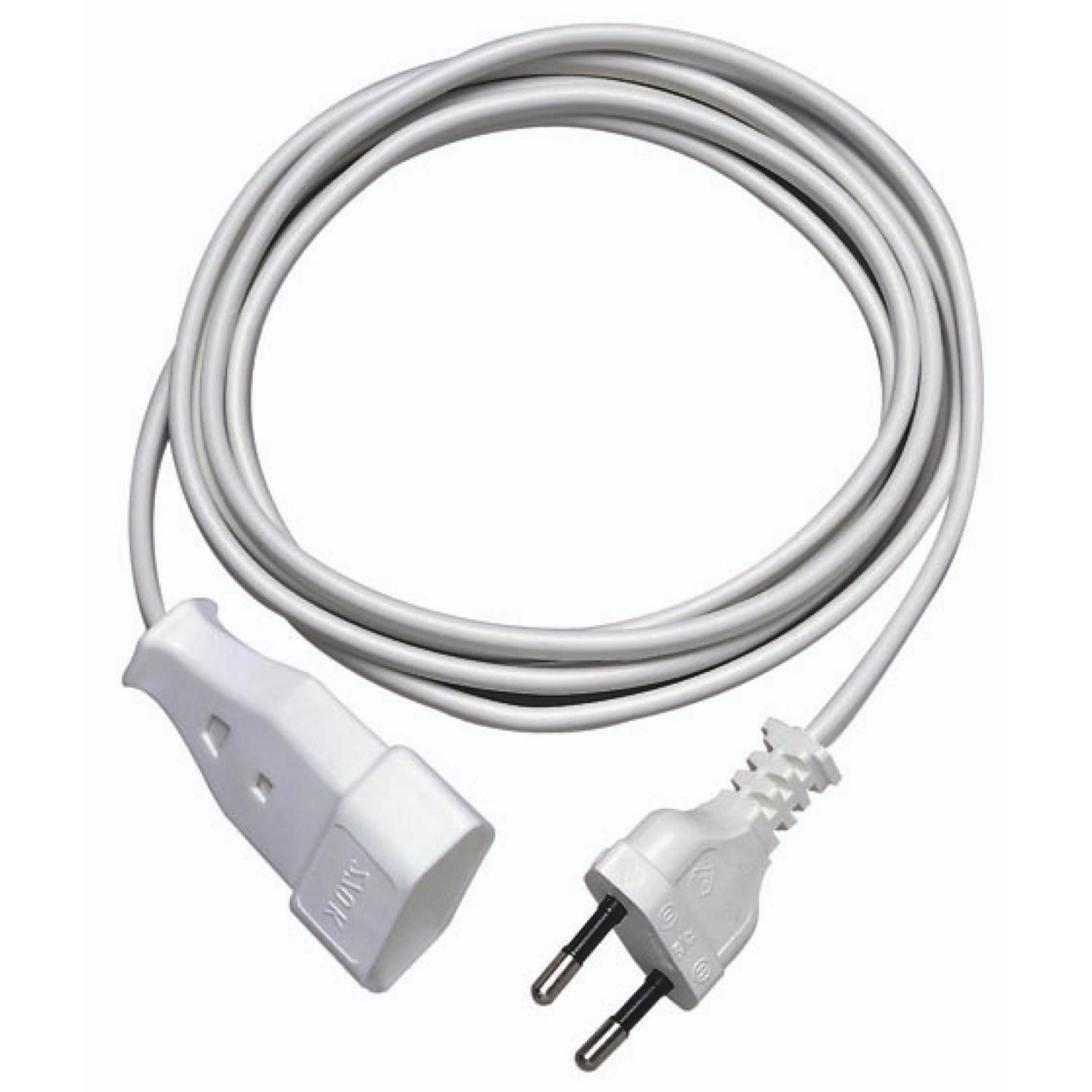 Weißes Verlängerungskabel mit Stecker und Steckdose.