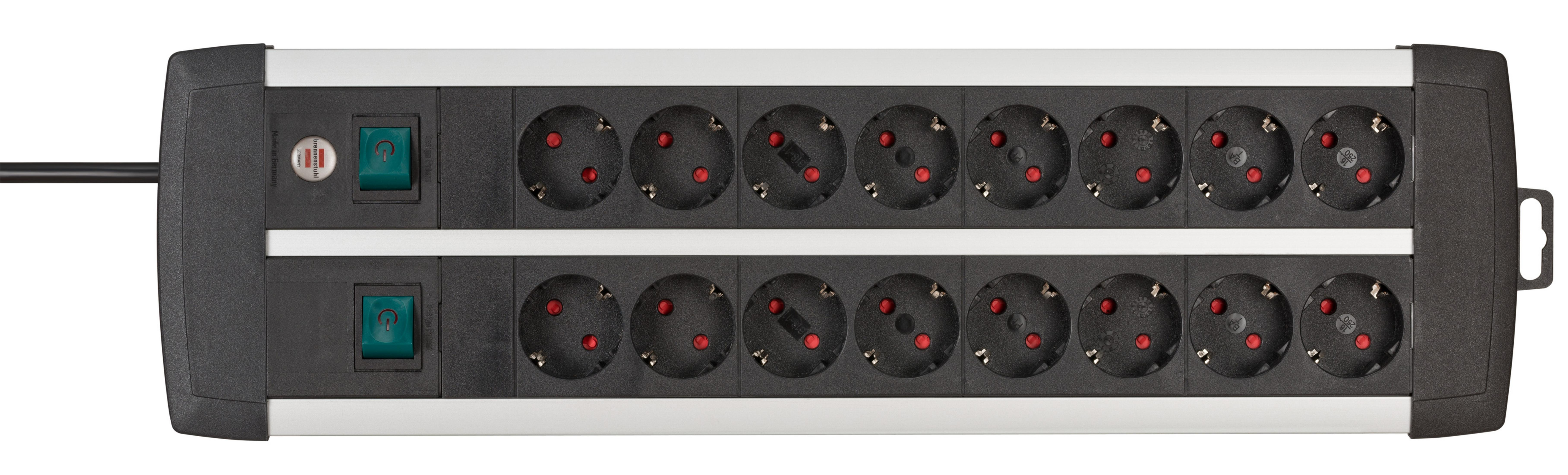 BRENNENSTUHL Premium-Alu-Line, Güç Şeridi 16 Soketli-2 Anahtarlı-3 Metre Priz