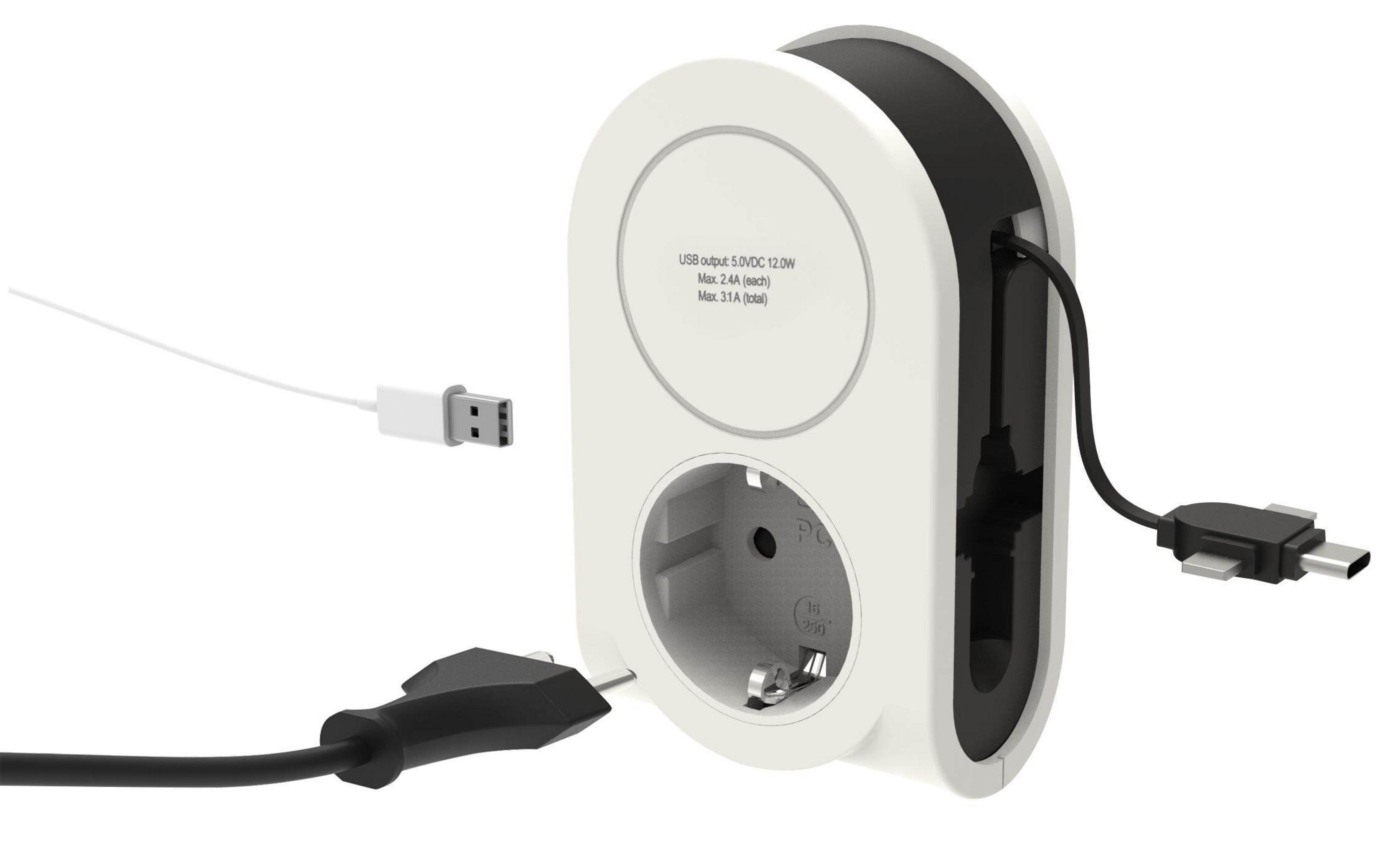 REV 0020840103 USB-LADEGERÄT FLEX 3IN1 Steckdosenadapter WEISS