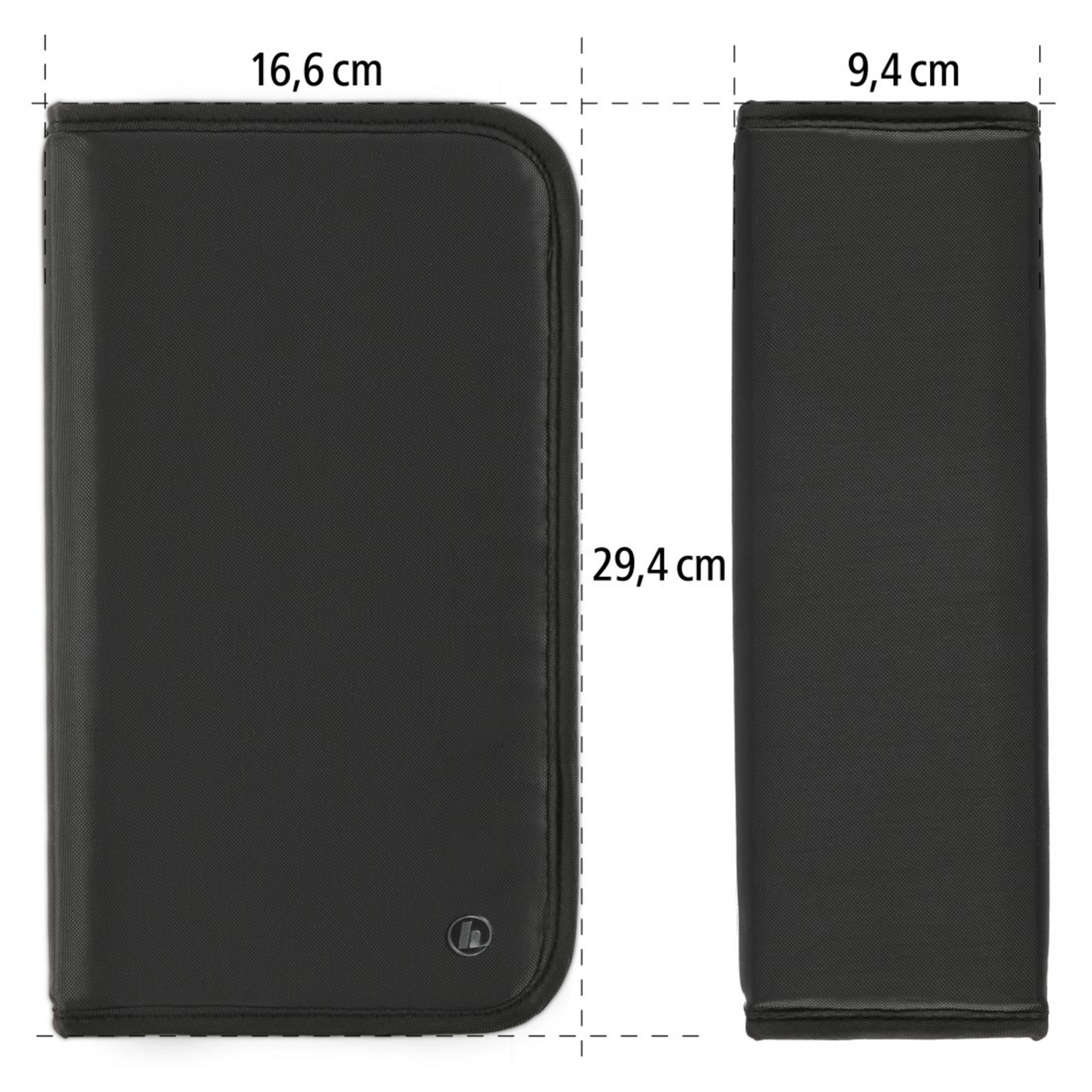 Czarne etui o wymiarach 29,4 cm x 16,6 cm, obok widok z boku o szerokości 9,4 cm.