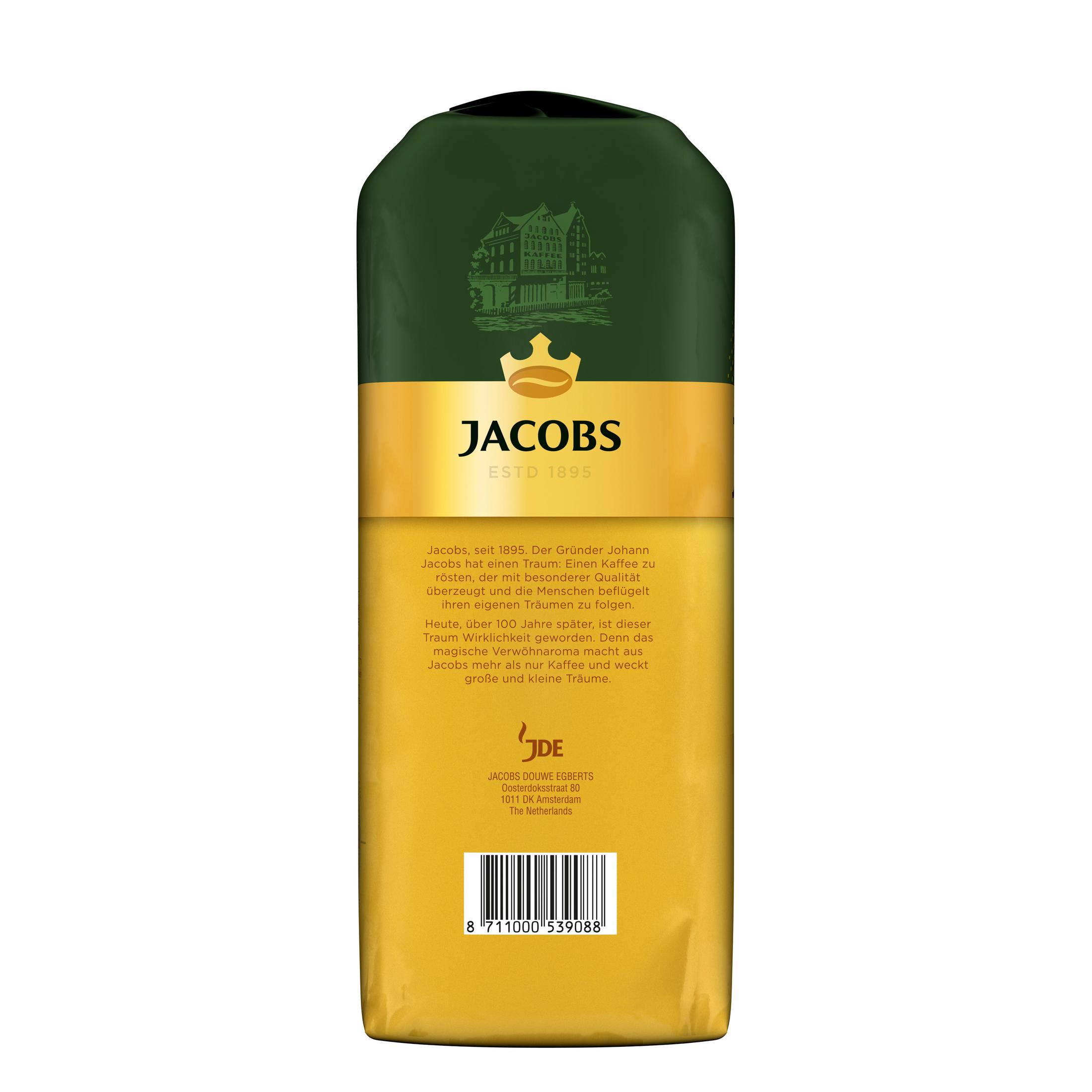 Sacchetto di caffè verde e oro con testo e logo, isolato.